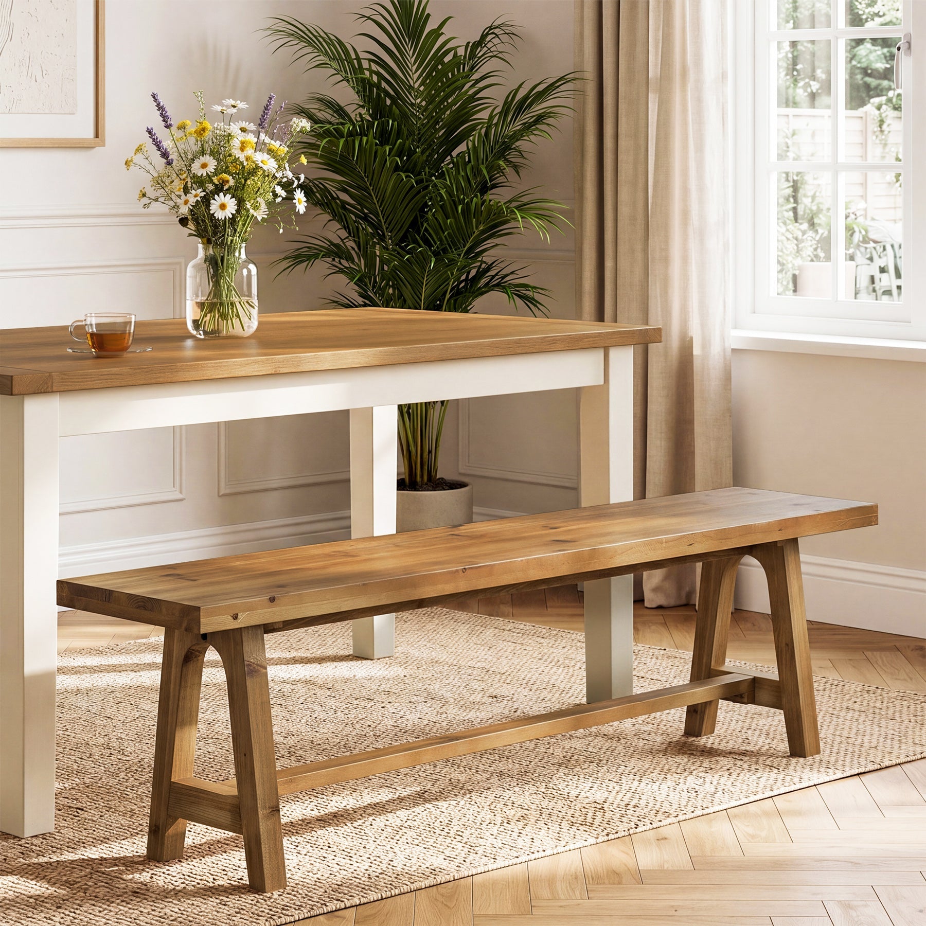 63" Solid Wood Dining Bench, Farmhouse Kitchen Bench for Dining Room, Kitchen