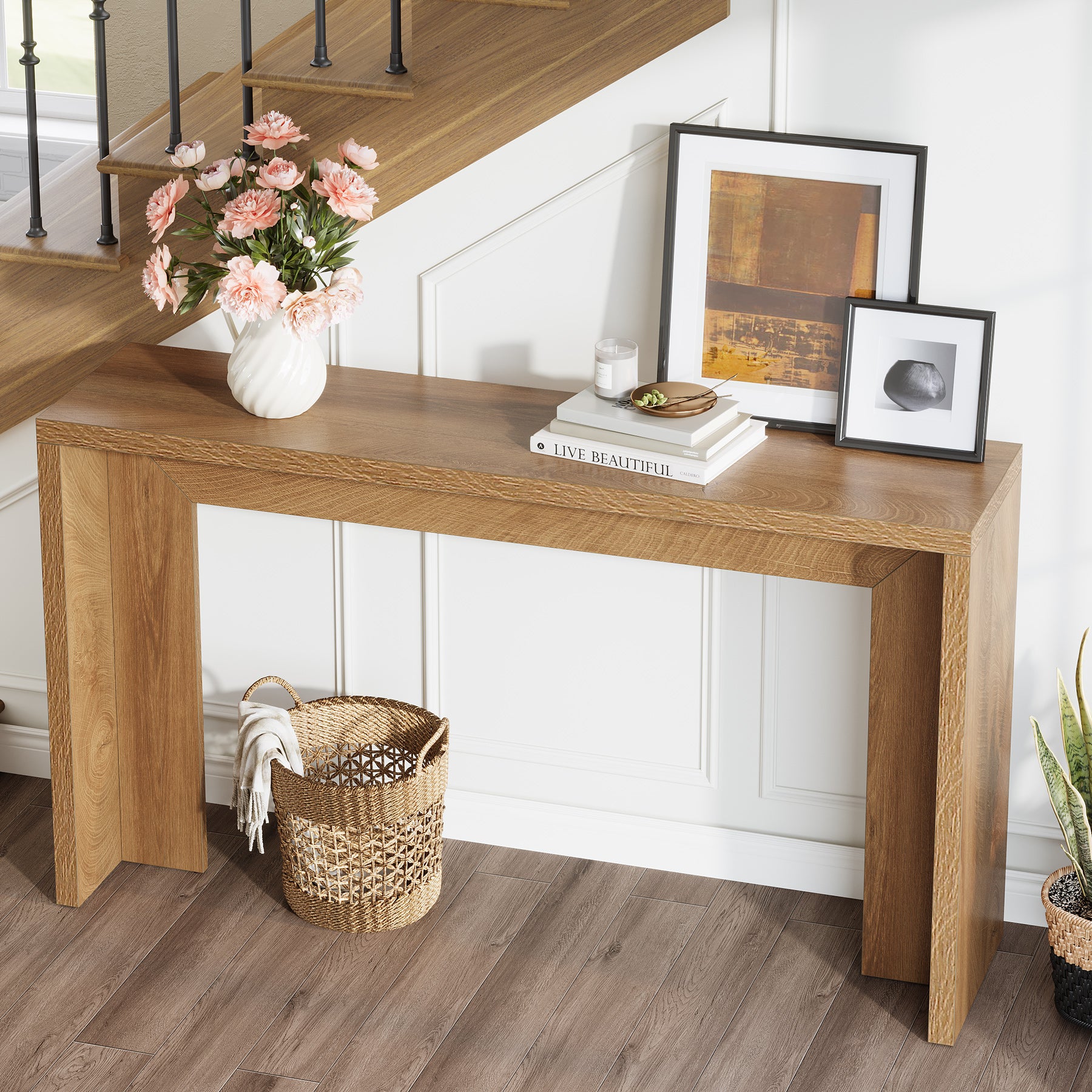 55" Farmhouse Console Table, Narrow Entryway Sofa Table for Living Room