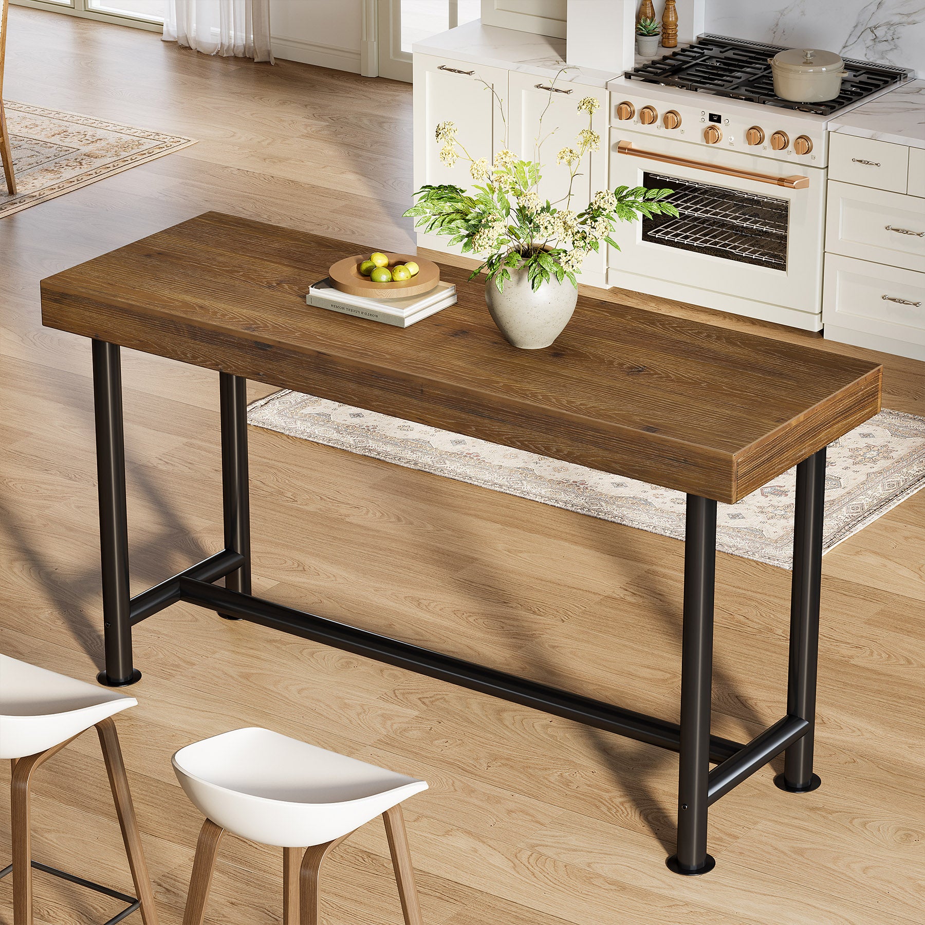 63" Solid Wood Bar Table, Rectangular Counter Height Pub Table for Kitchen