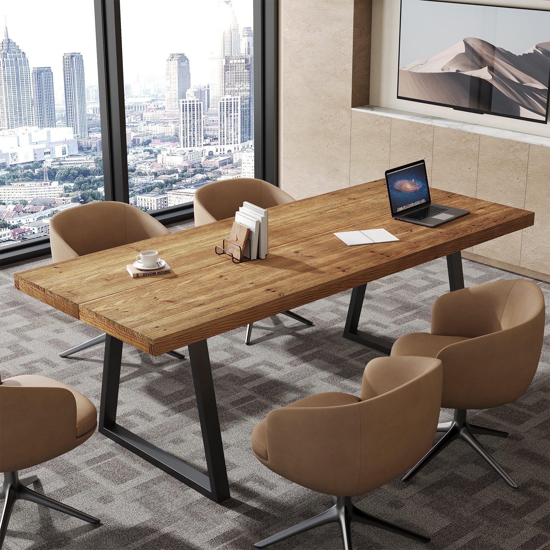 63" Solid Wood Executive Desk, Industrial Computer Laptop Desk Study Writing Table