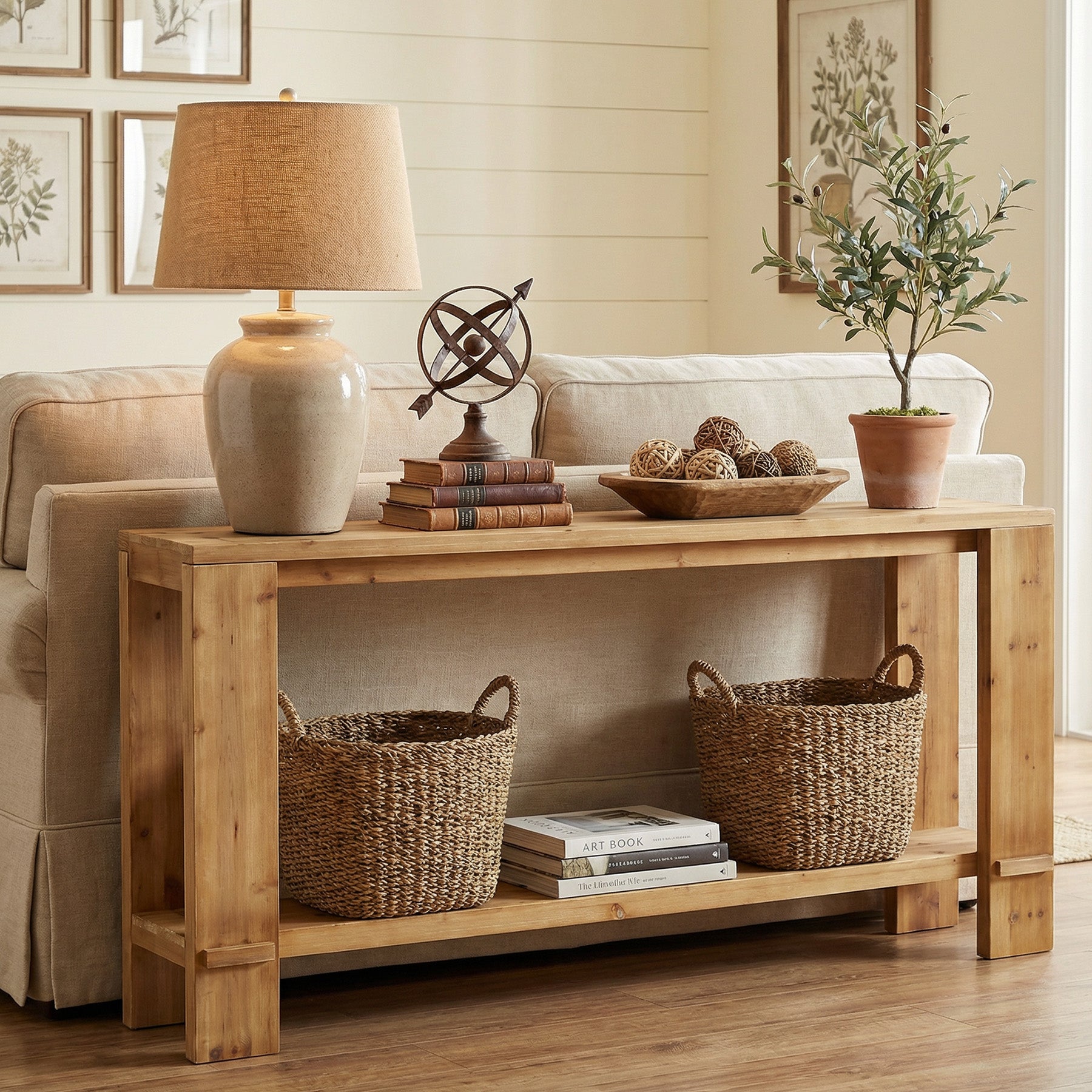 70.9" Solid Wood Console Table, 2-Tier Entryway Sofa Table for Hallway