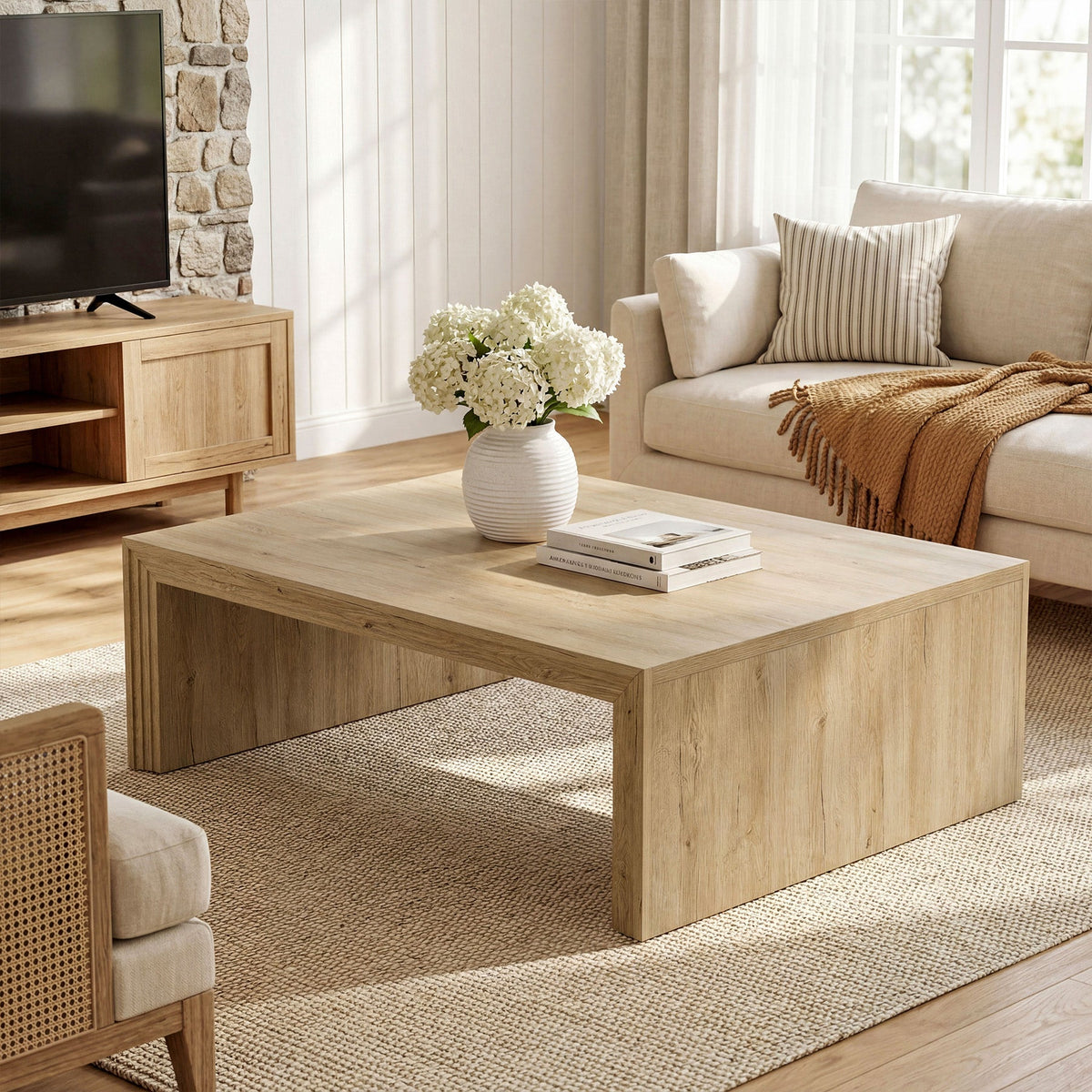 47" Rectangular Coffee Table with Spacious Top, Farmhouse Center Table for Living Room