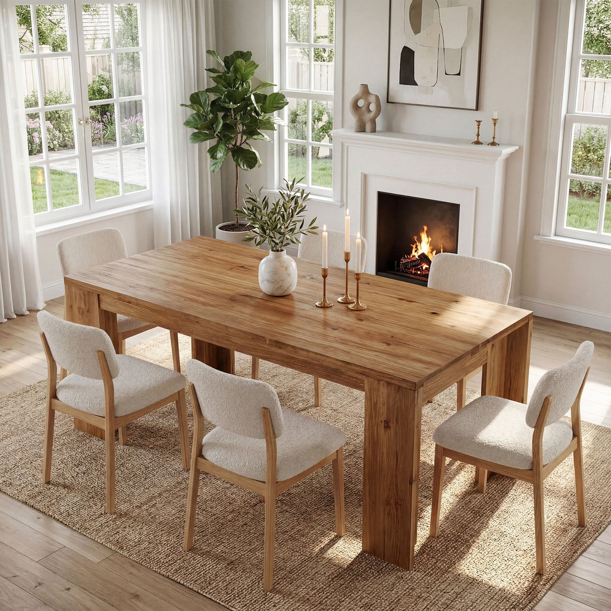 63" Solid Wood Dining Table, Farmhouse Kitchen Table with Heavy-Duty Legs for 4-6