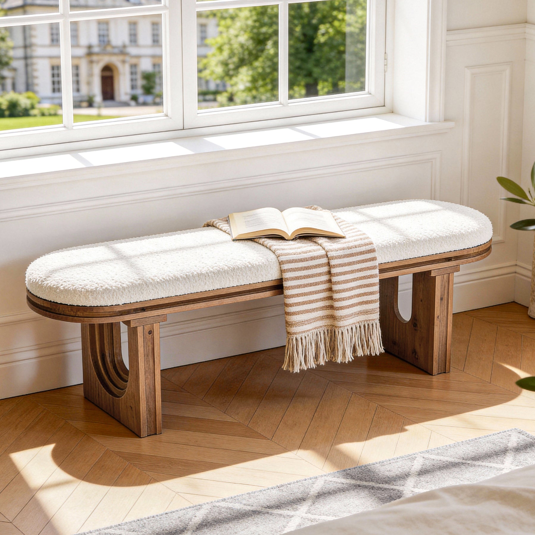 Solid Wood Entryway Bench, 47.24" End of Bed Bench with Upholstered