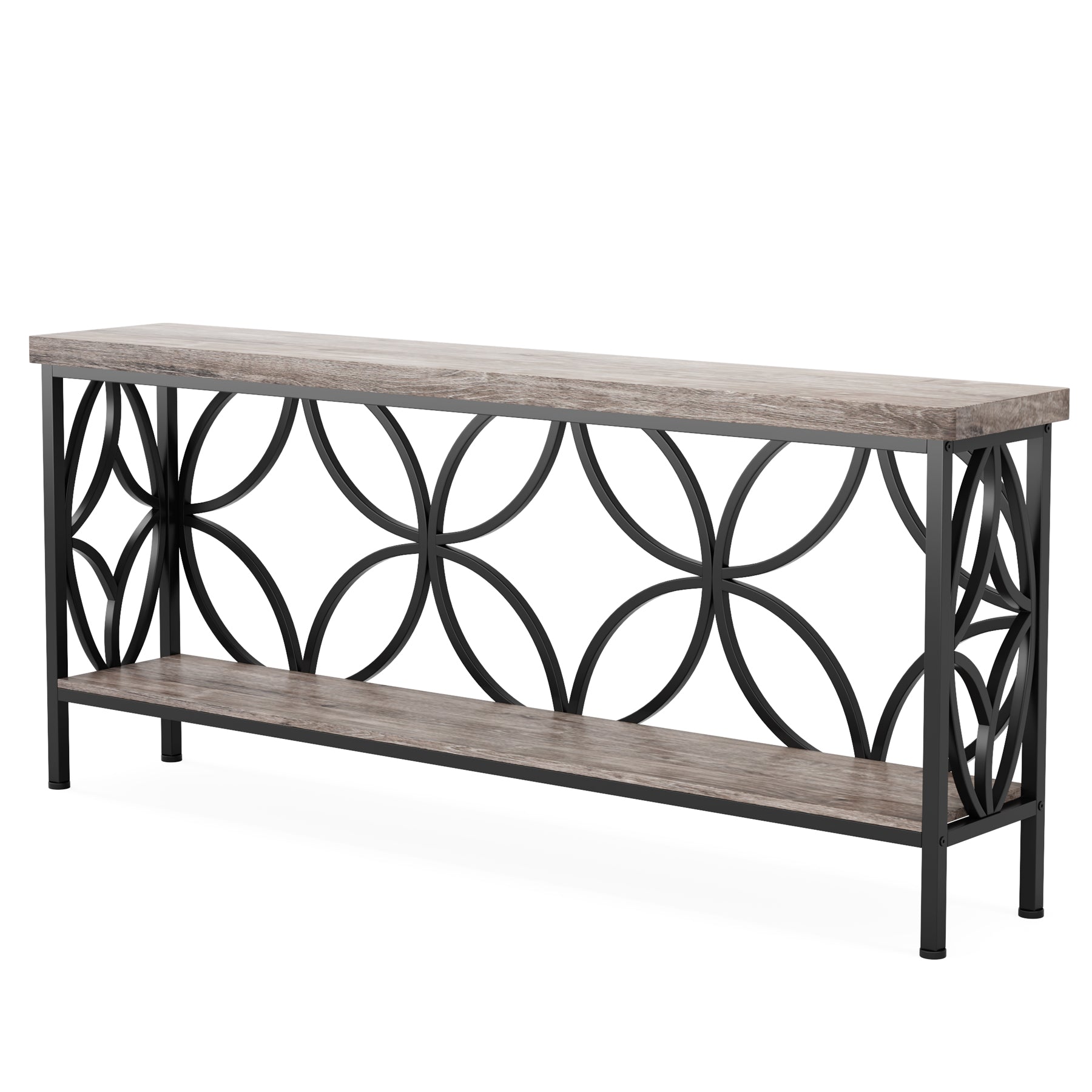 2-Tier Console Table, 70.9" Industrial Sofa Table Behind Couch