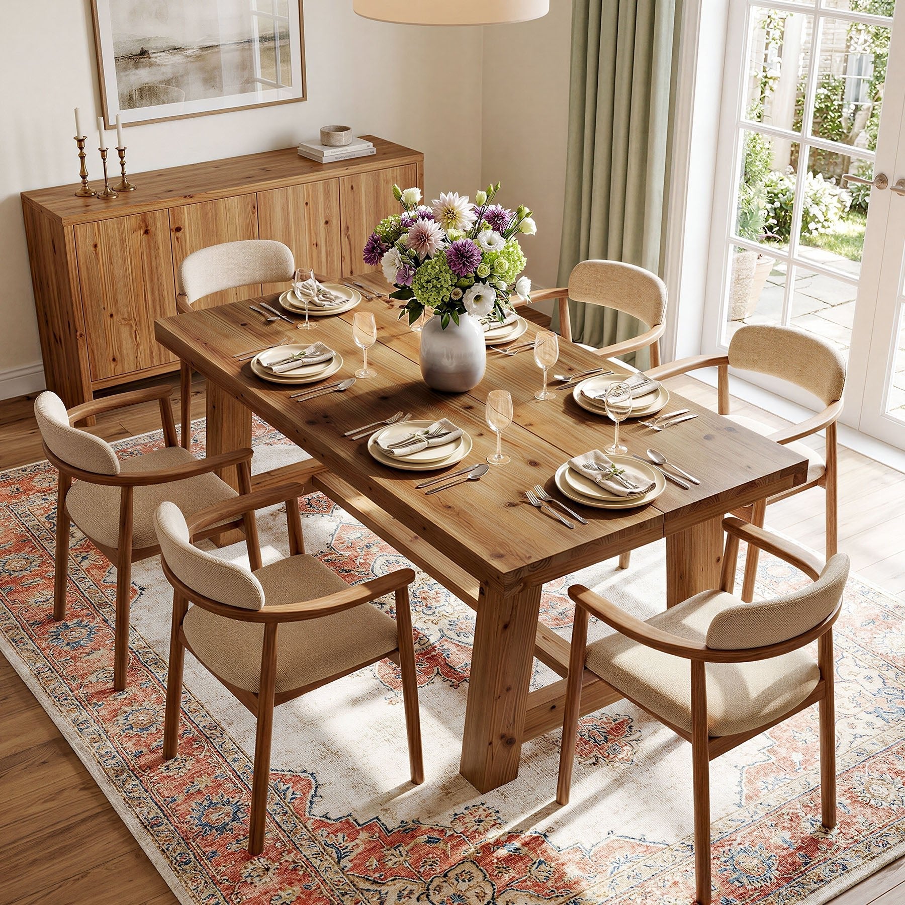63" Solid Wood Dining Table, Rectangular Kitchen Table for 4-6 People