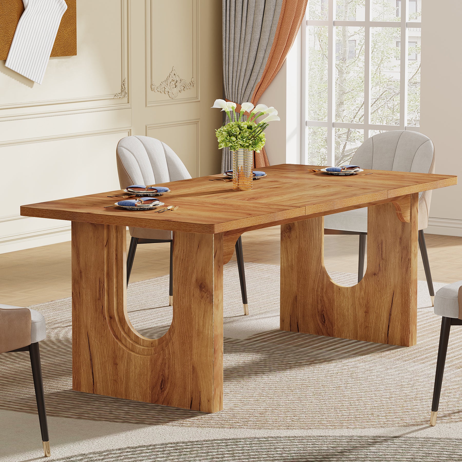 71" Dining Table for 6 to 8 People, Modern Wood Kitchen Dinner Table