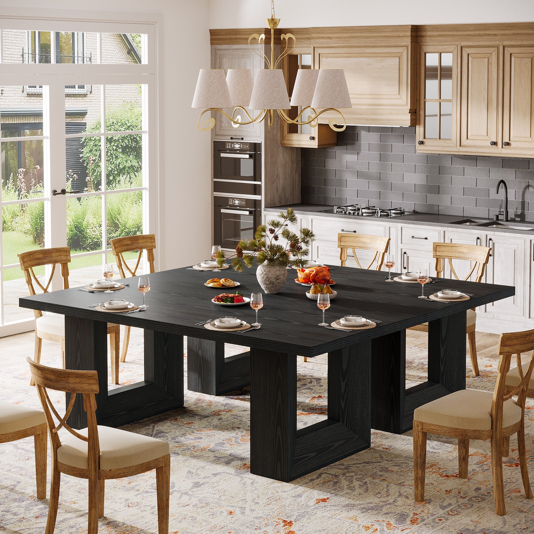 Farmhouse Dining Table, 63" Rectangular Kitchen Table for Dining Room