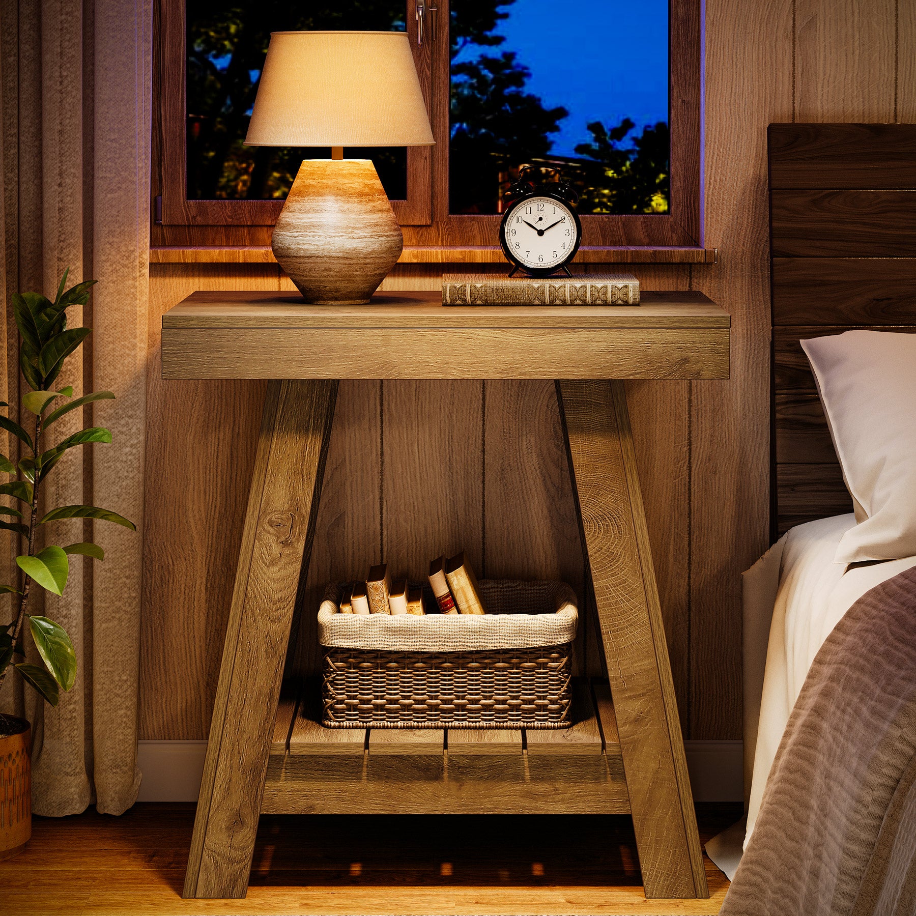 2-Tier  End Table, Small Sofa Side Table Slim Nightstand with Storage for Living Room