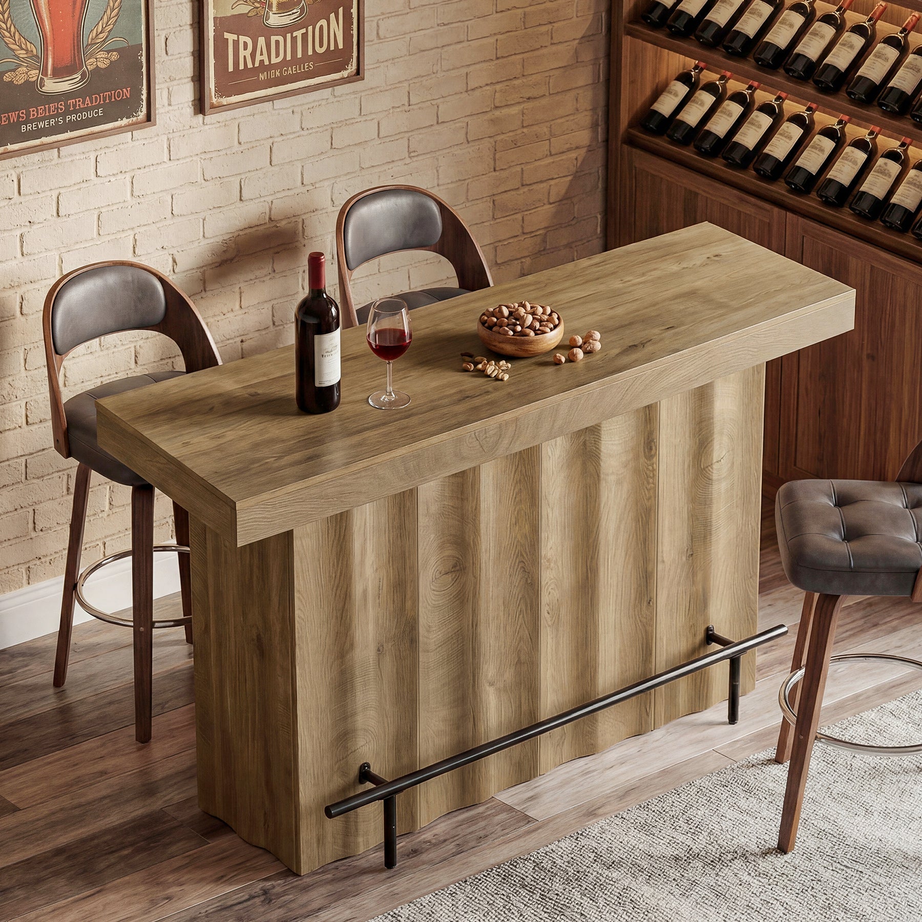 63" Bar Table, 2-Tier Bar Unit Counter Height Pub Table with Storage Shelves