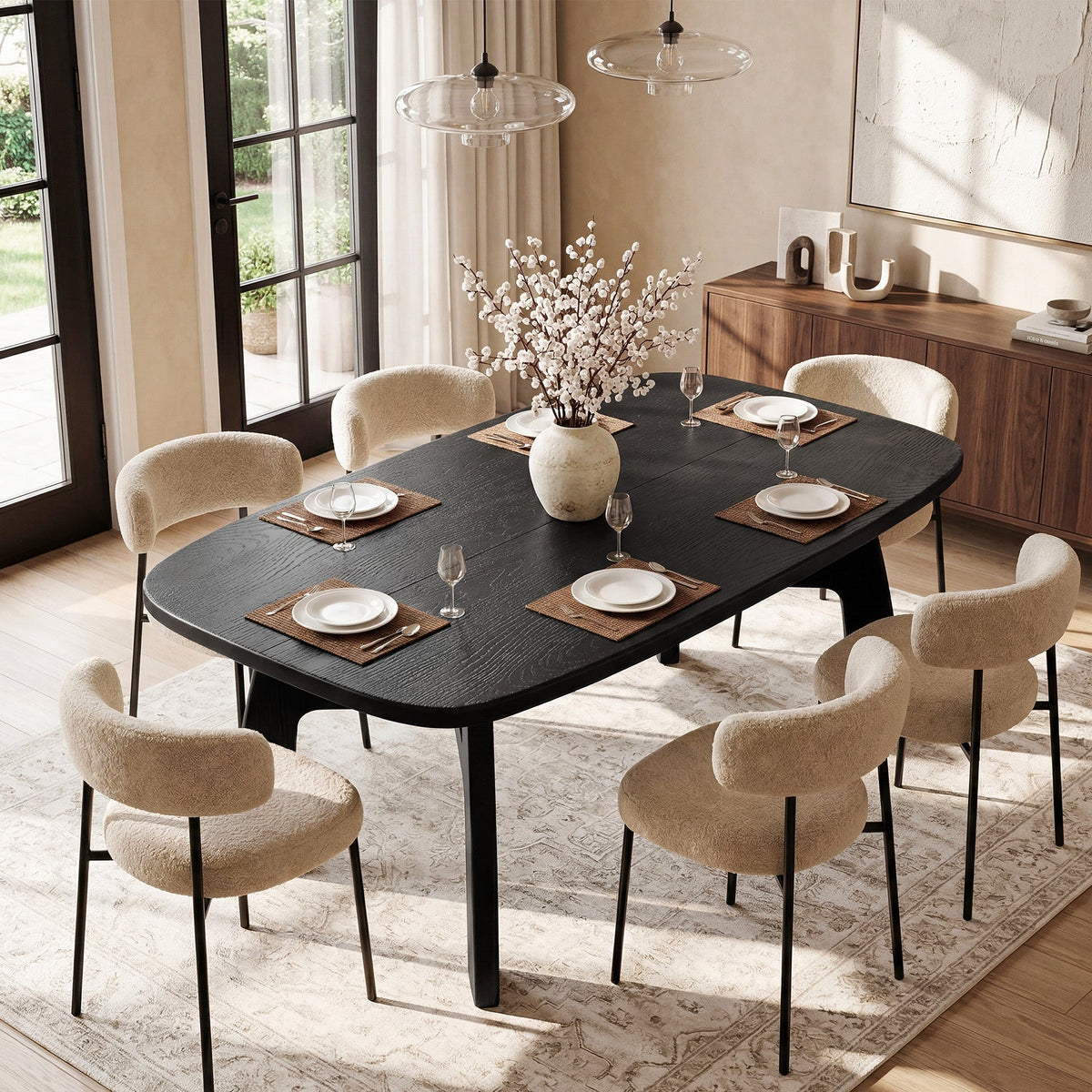 63" Dining Table for 6-8, Solid Wood Kitchen Table with H-Frame for Dining Room