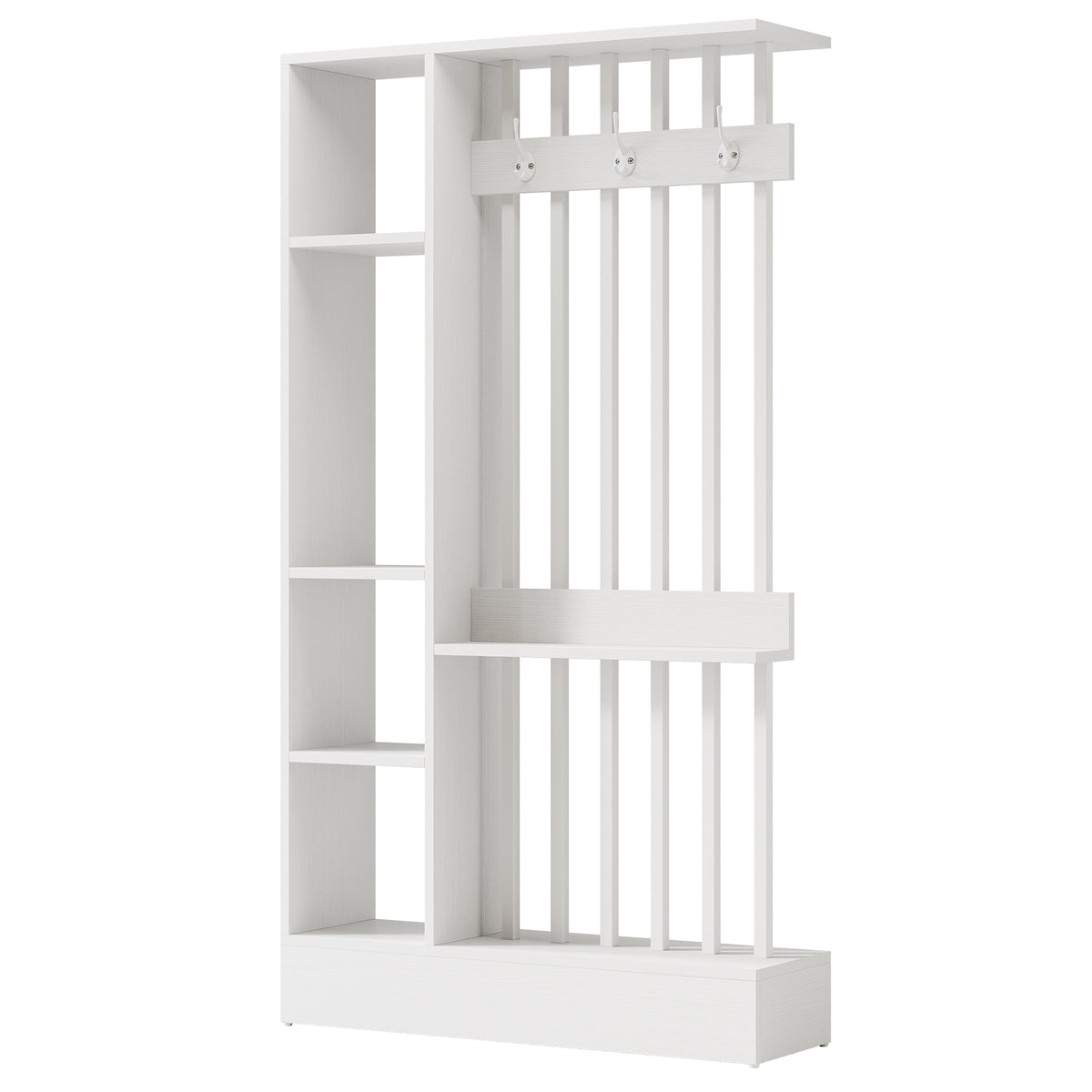 71" Wall Room Divider, Freestanding Wall Partition Bookcase with Coat Hooks