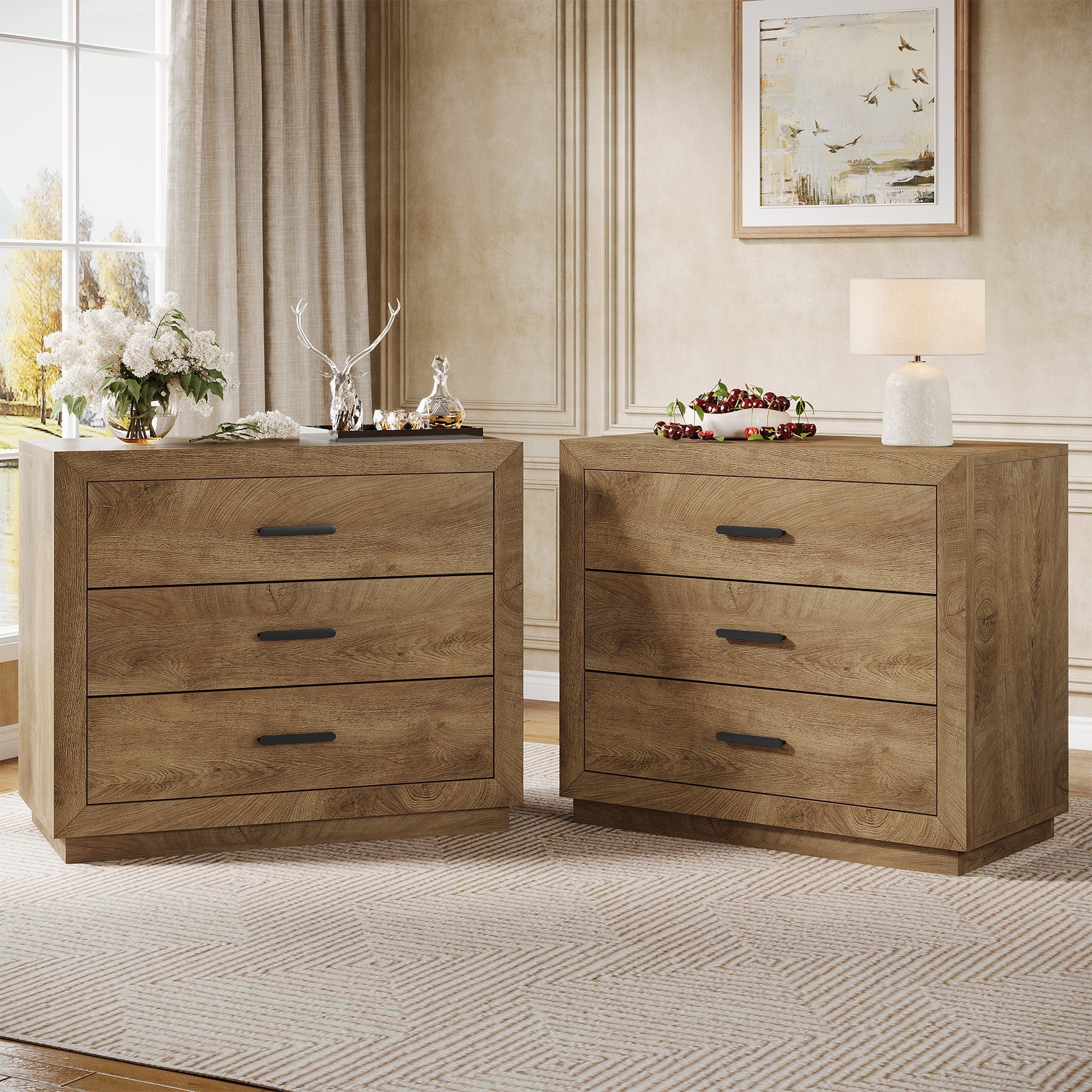 31.5" Large Nightstand, Oversized Bedside Table with 3 Drawers for Bedroom