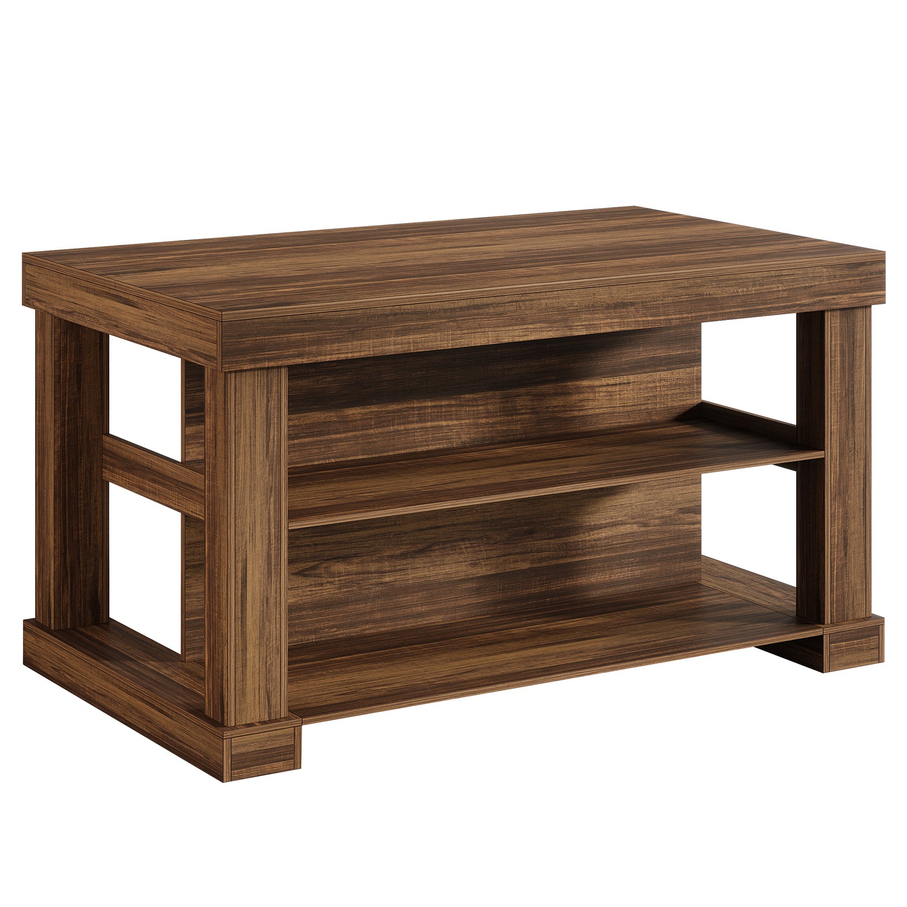 55" Home Bar Unit, 3-Tier Pub Table Liquor Cabinet with Storage Shelves