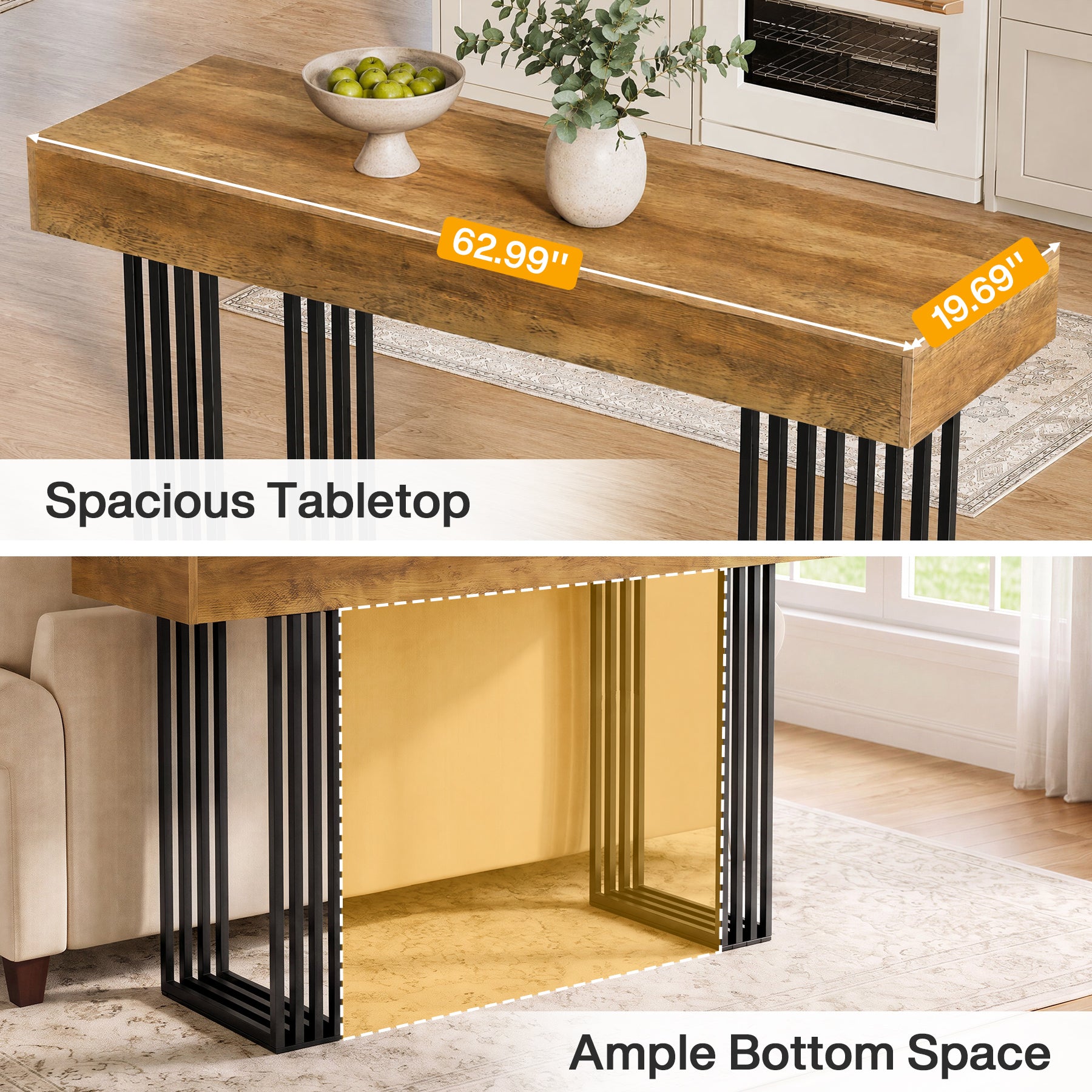 63" Bar Table, Industrial Counter-Height Table with Metal Frame for Bistro, Kitchen