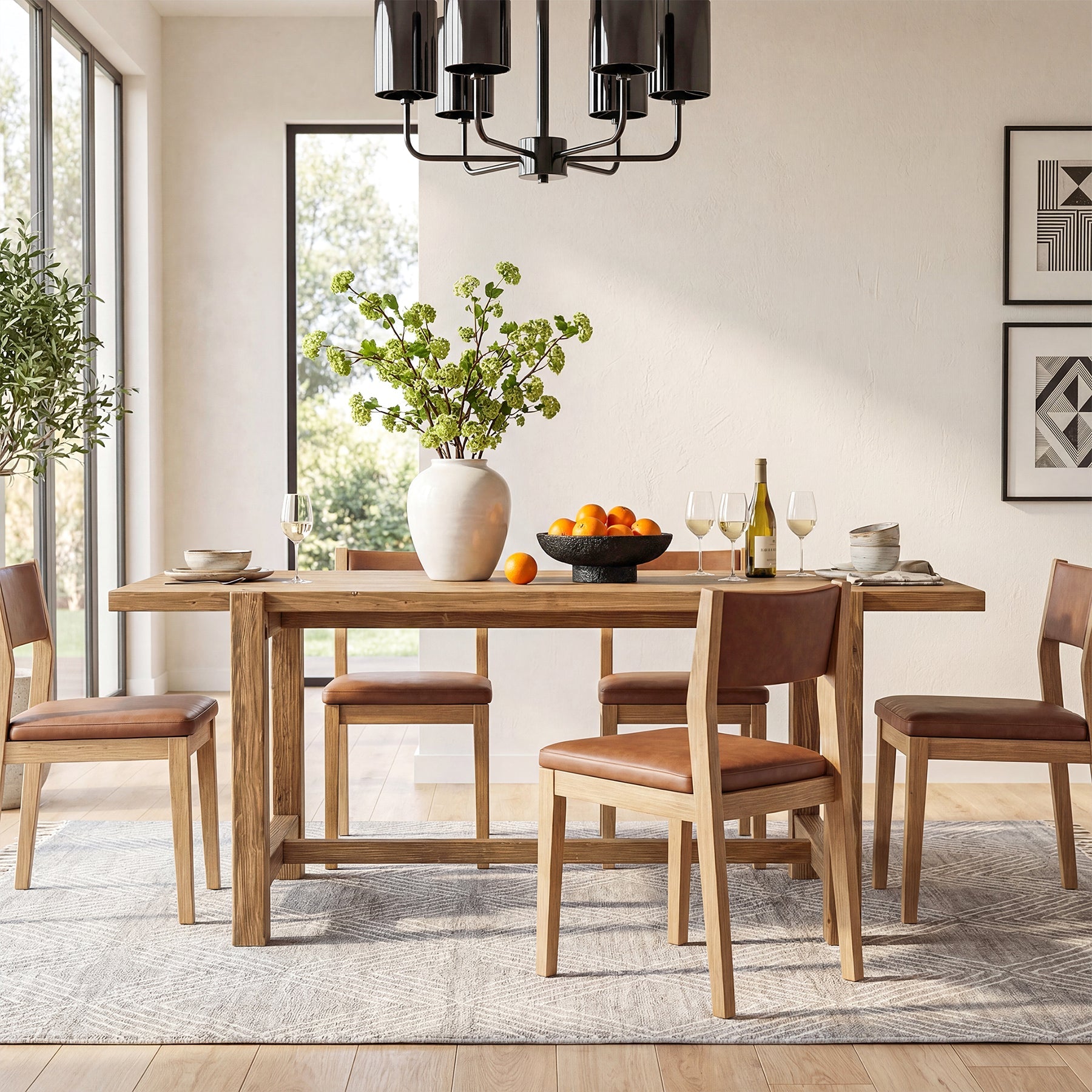 63" Solid Wood Dining Table, Rectangular Kitchen Table for Dining Room 4-6 People