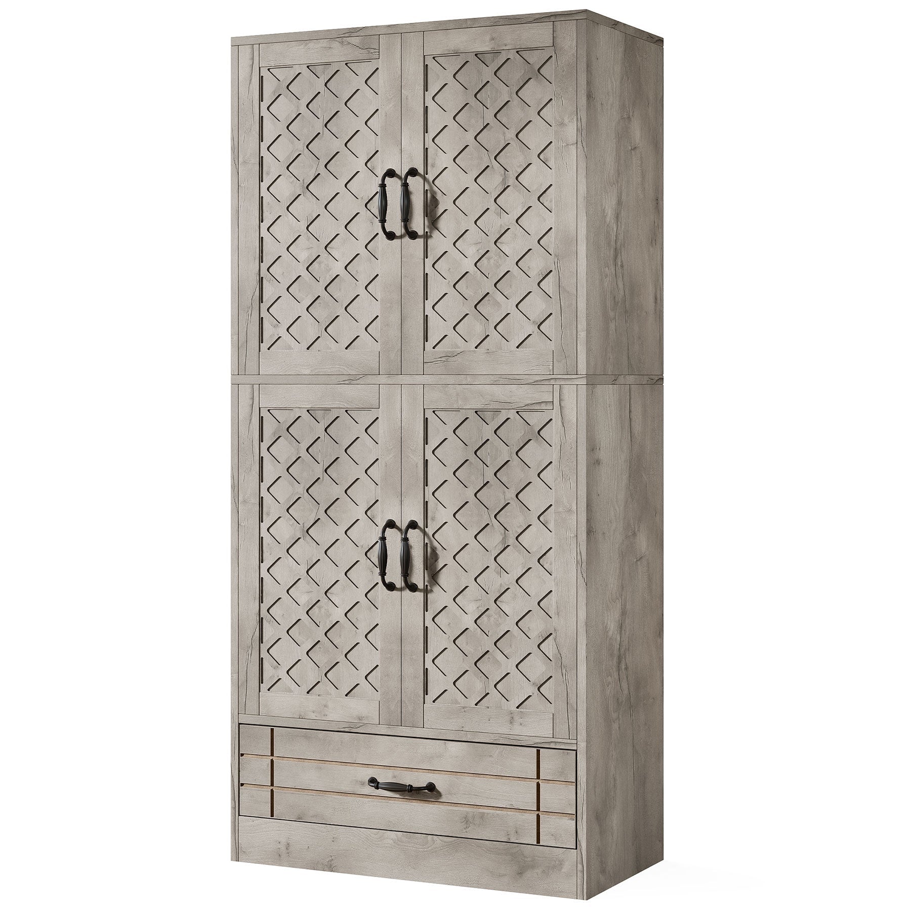 70" Bakers' Rack, Rustic Kitchen Pantry Cabinet with Doors and Drawer Tribesigns