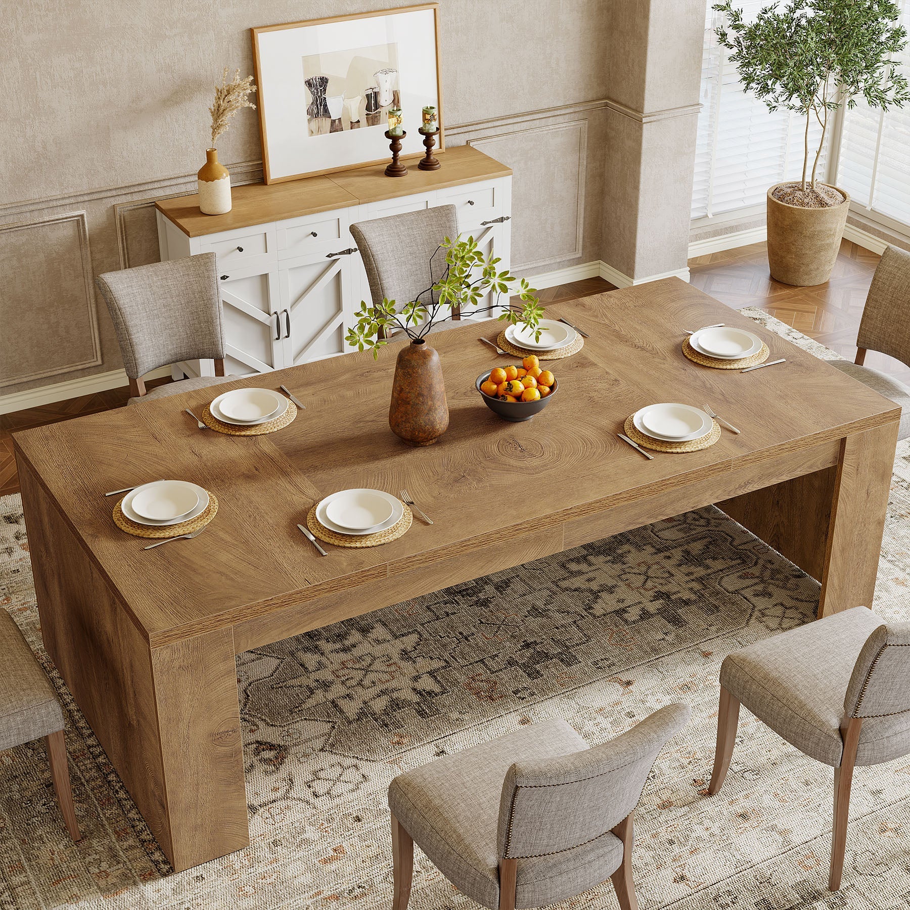 70.87" Dining Table, Rectangular Kitchen Table with Sturdy Frame for 6-8