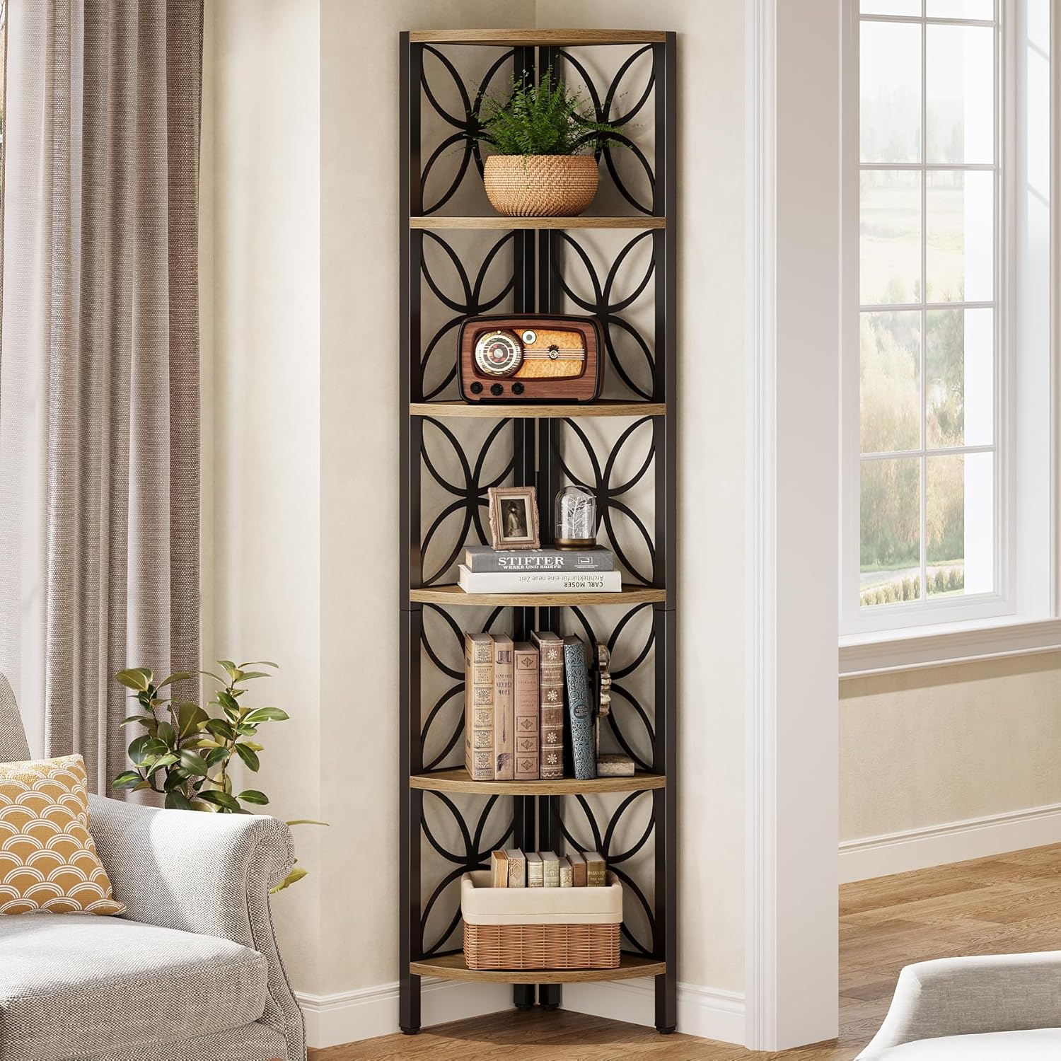 70.8" Corner Shelf, 6 - Tier Corner Bookshelf Display Shelf Storage Rack Tribesigns