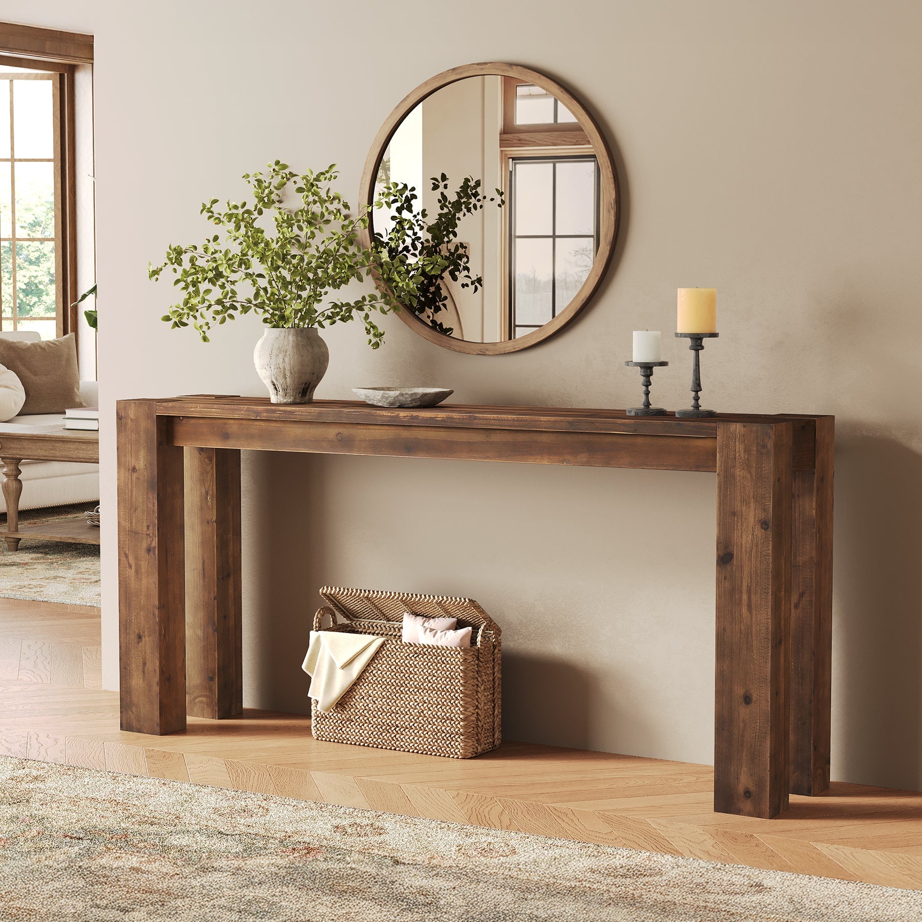 70.9" Console Table, Solid Wood Long Sofa Table for Entryway