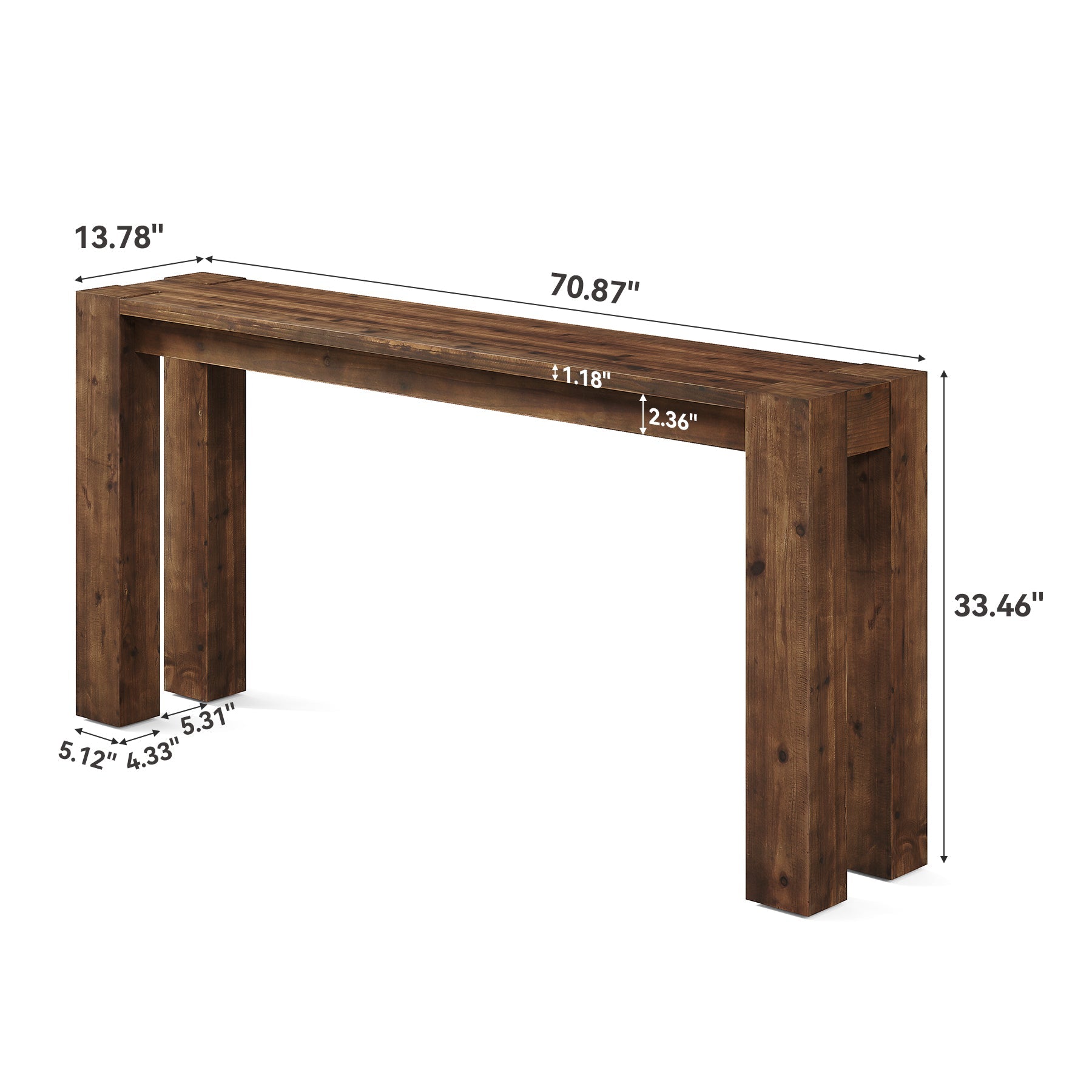 70.9" Console Table, Solid Wood Long Sofa Table for Entryway