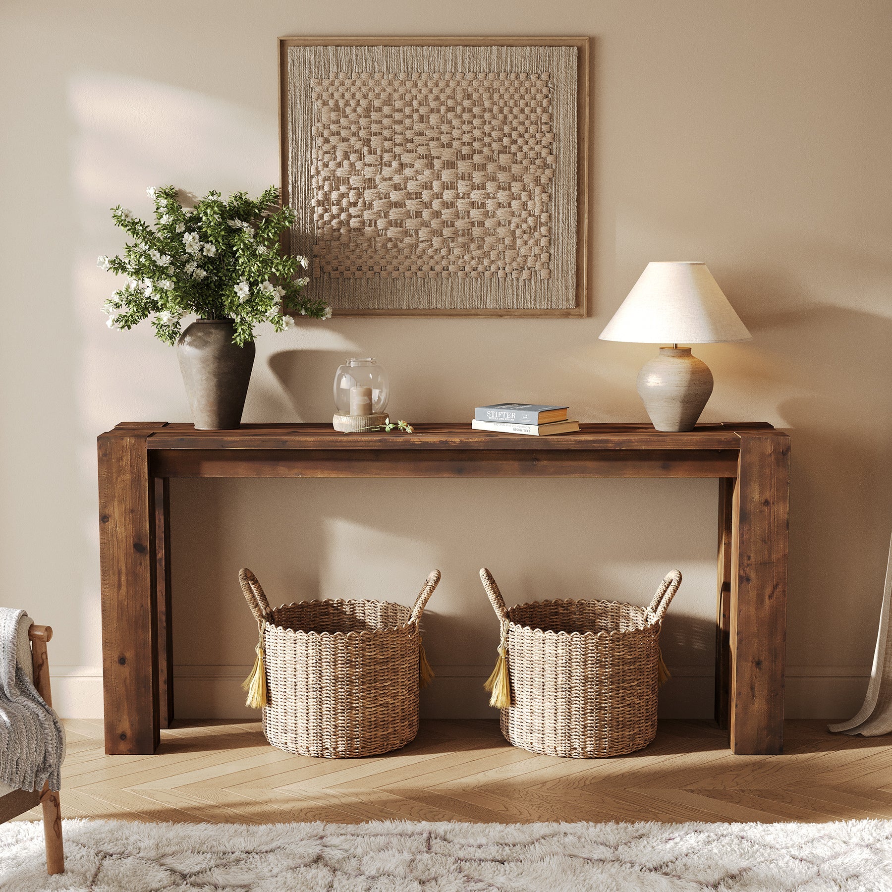 70.9" Console Table, Solid Wood Long Sofa Table for Entryway