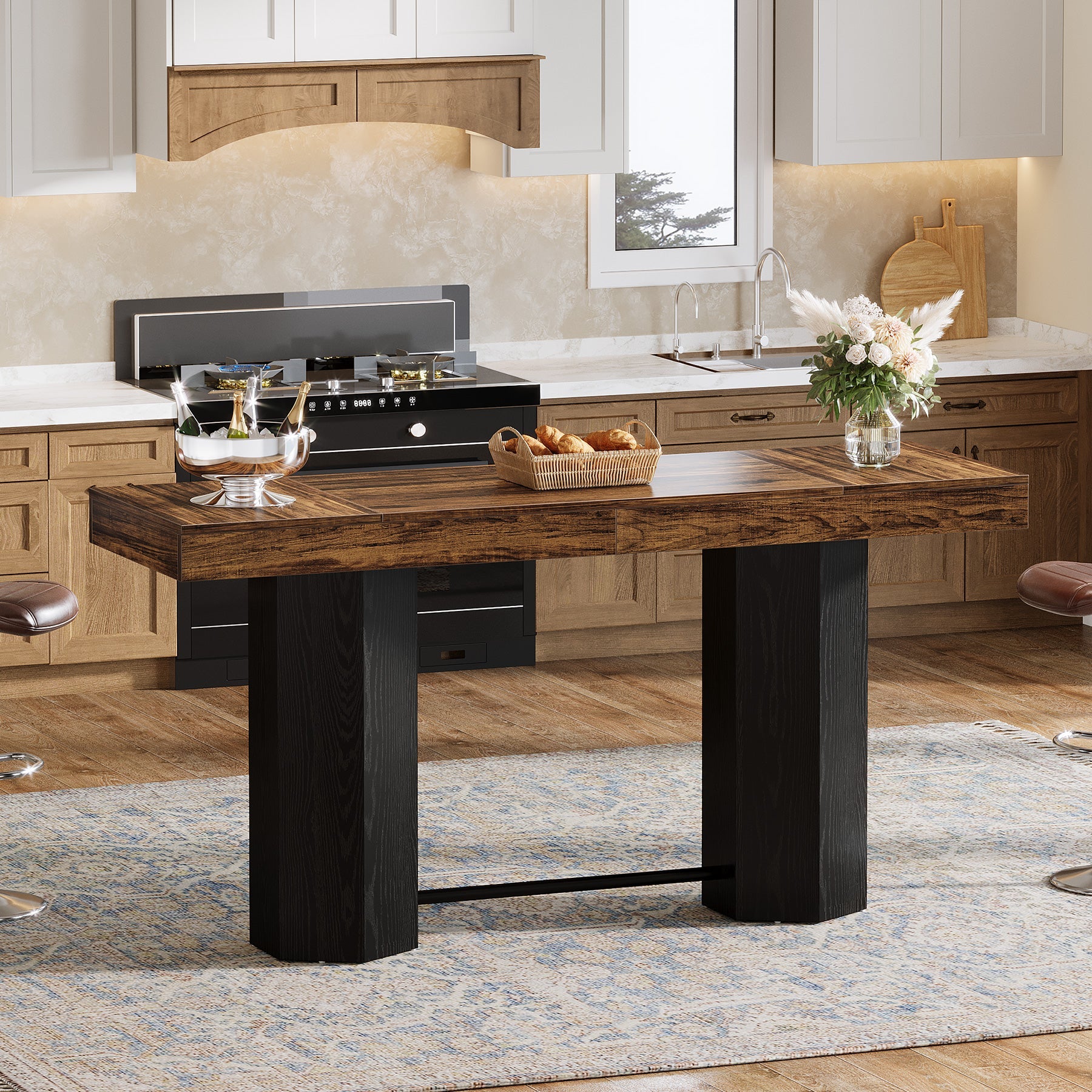 70.9" Home Bar Table, Counter Height Pub Table with Sturdy Base