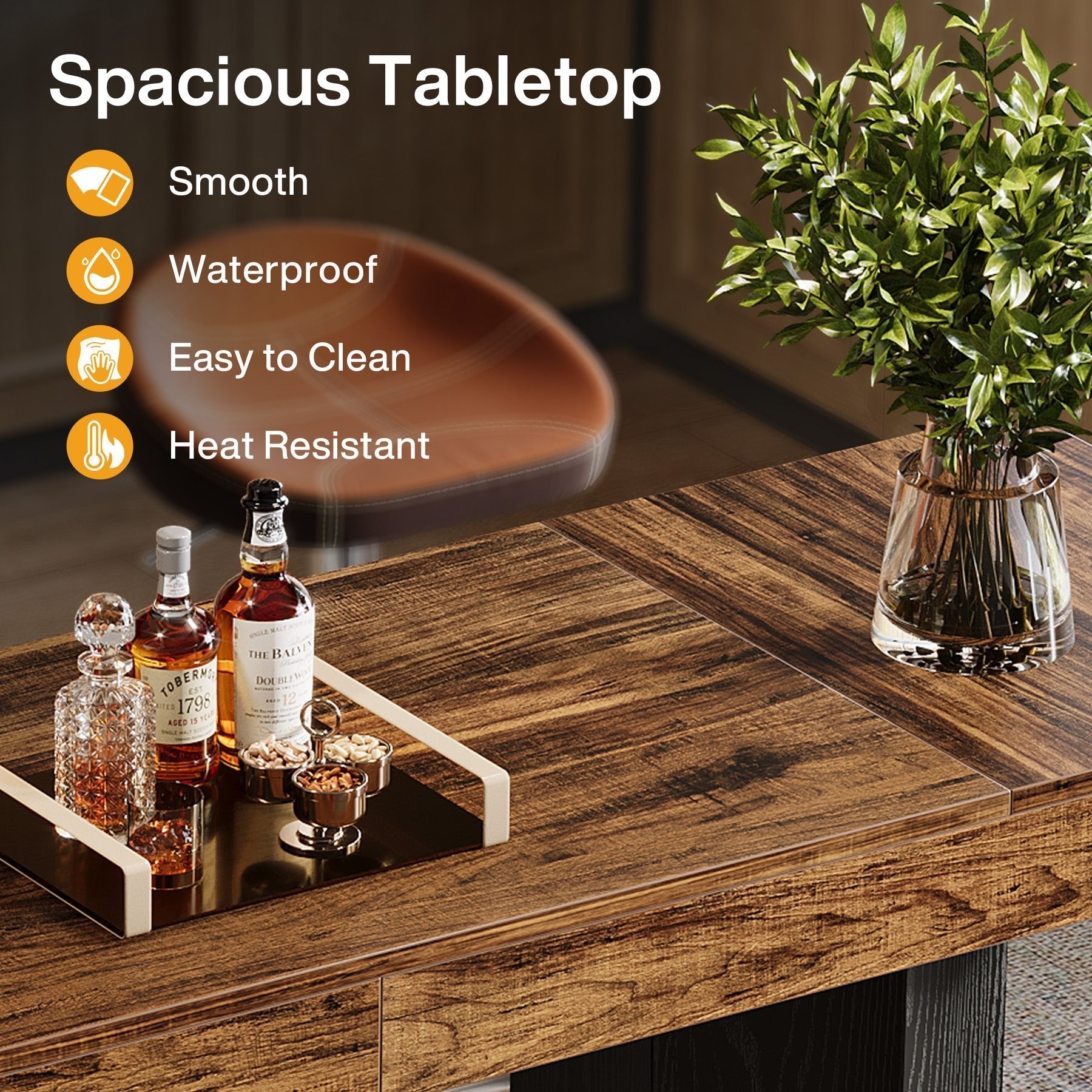 70.9" Home Bar Table, Counter Height Pub Table with Sturdy Base