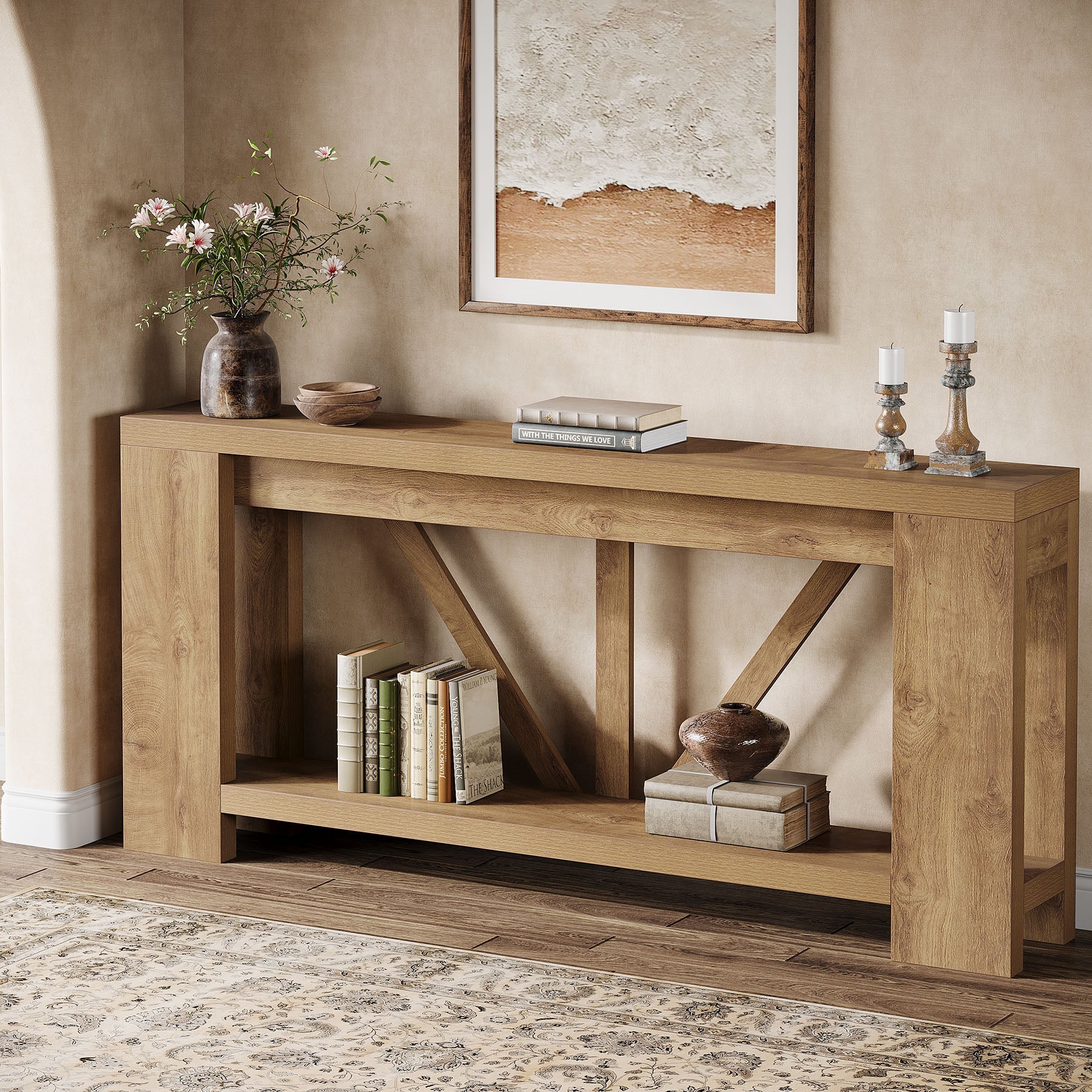 70.8" Console Table, 2 - Tier Long Sofa Table Hallway Table Tribesigns