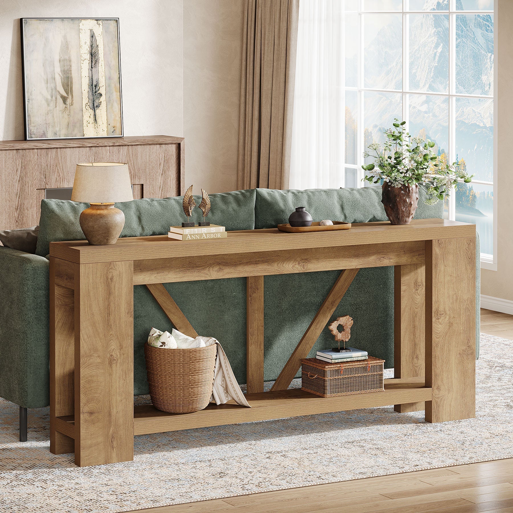 70.8" Console Table, 2 - Tier Long Sofa Table Hallway Table Tribesigns