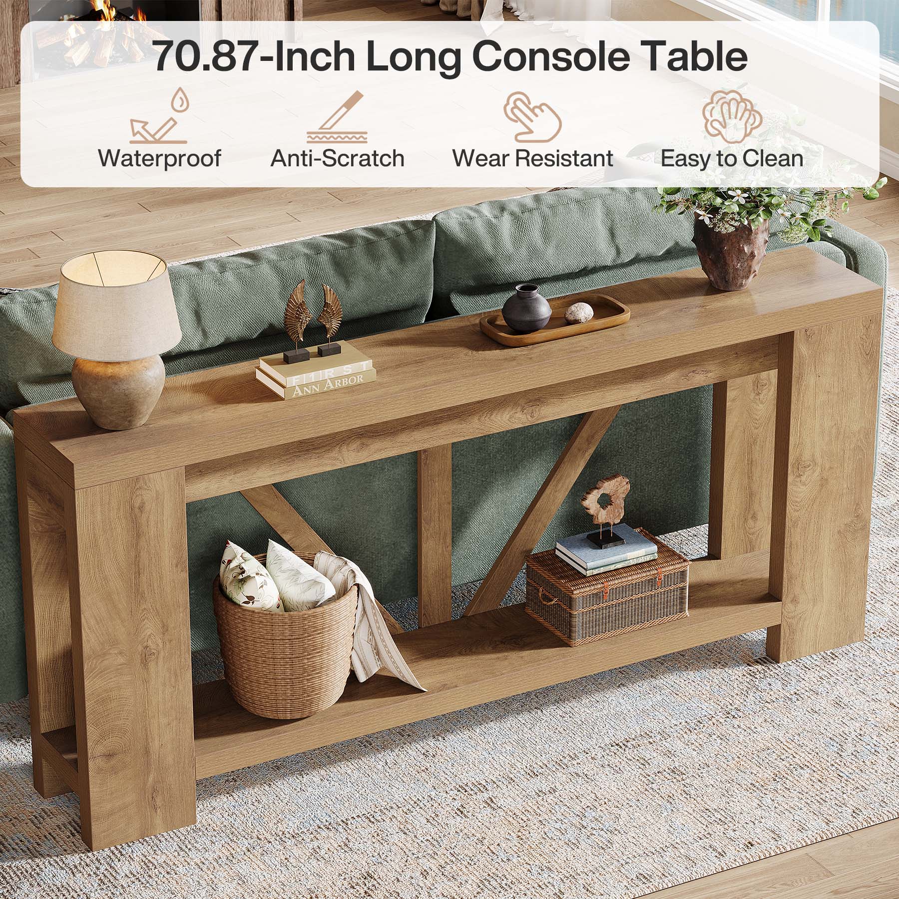 70.8" Console Table, 2 - Tier Long Sofa Table Hallway Table Tribesigns