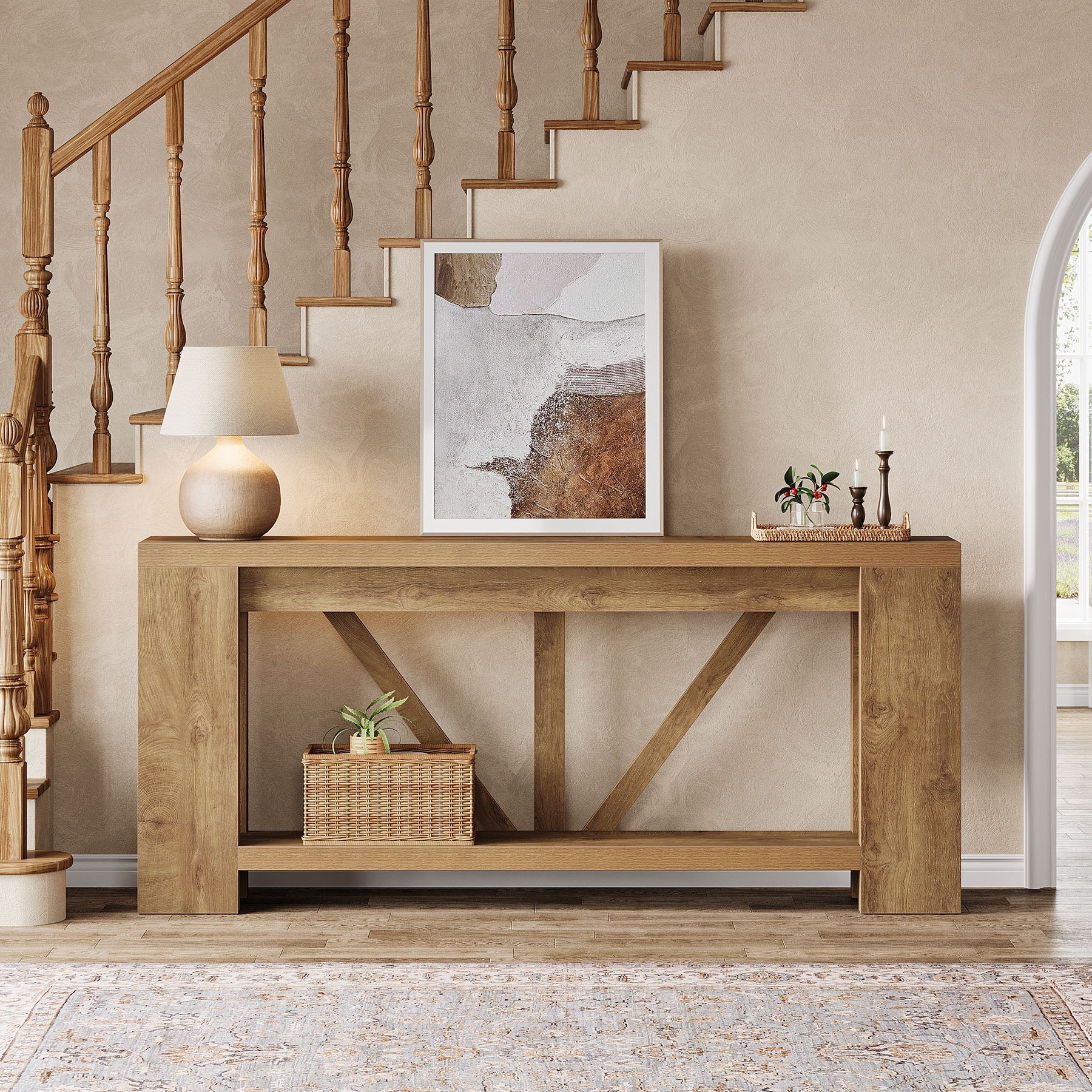 70.8" Console Table, 2 - Tier Long Sofa Table Hallway Table Tribesigns