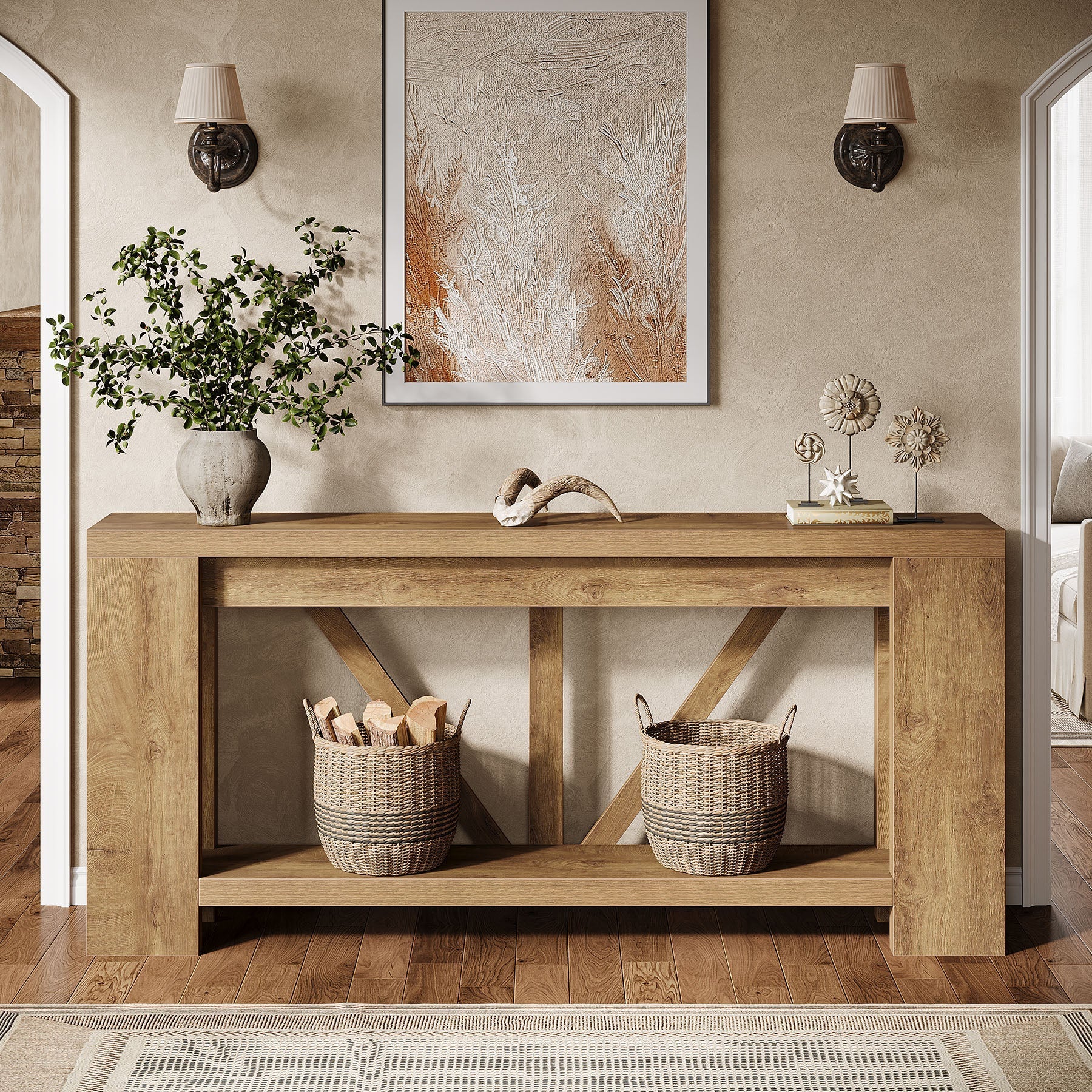 70.8" Console Table, 2 - Tier Long Sofa Table Hallway Table Tribesigns