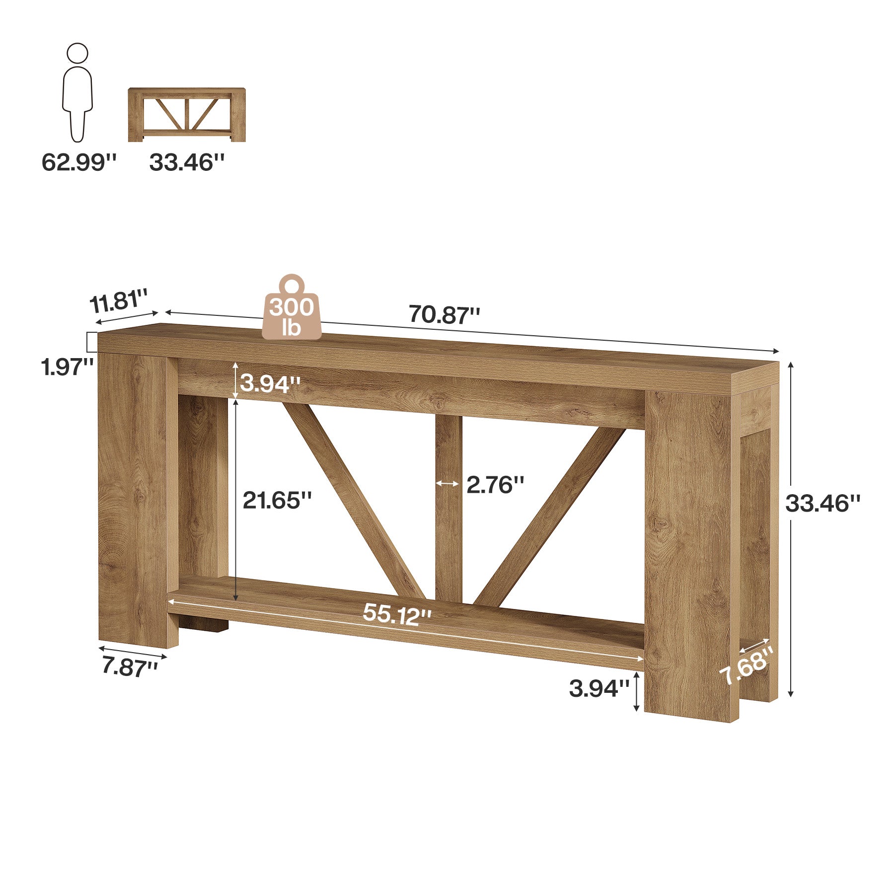 70.8" Console Table, 2 - Tier Long Sofa Table Hallway Table Tribesigns