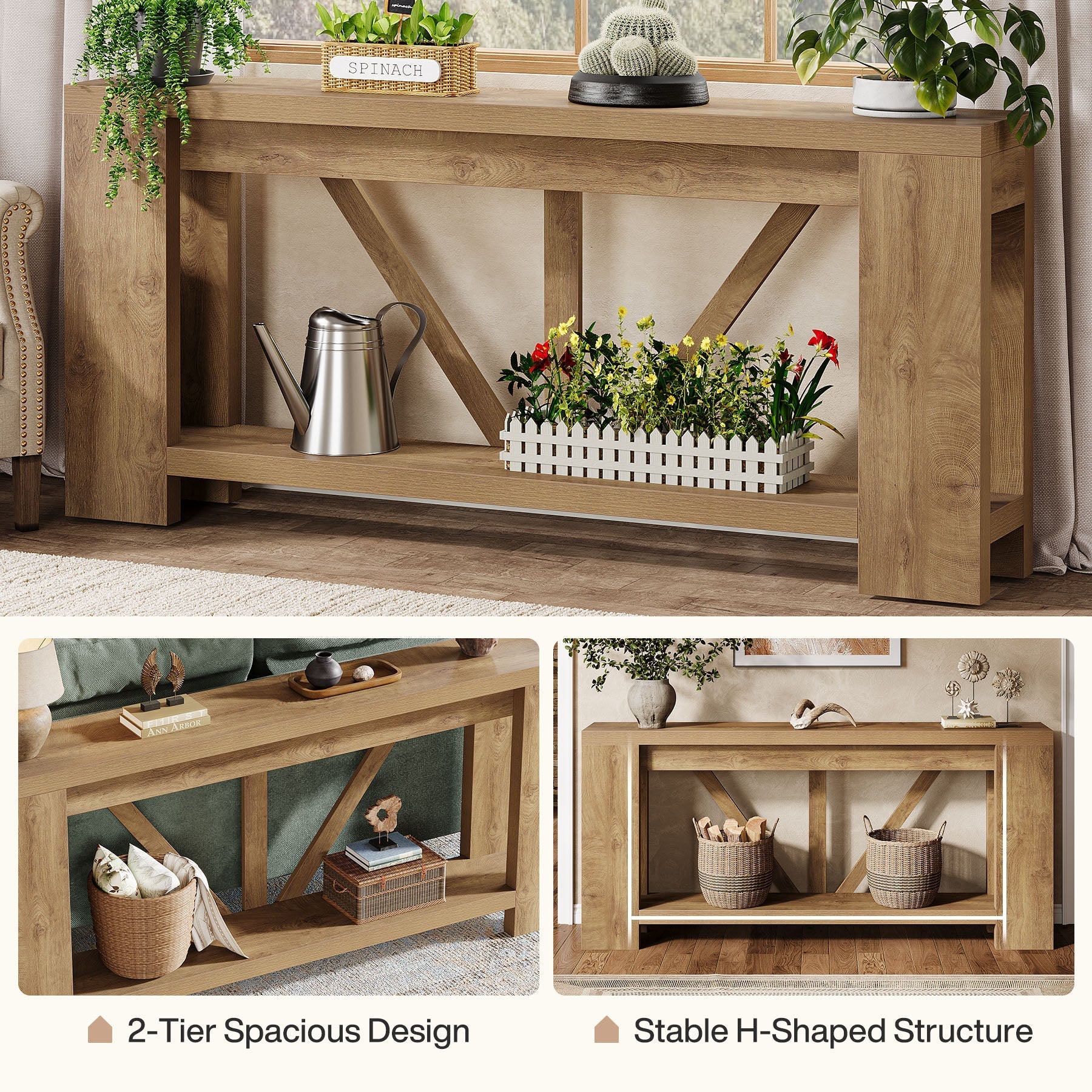 70.8" Console Table, 2 - Tier Long Sofa Table Hallway Table Tribesigns