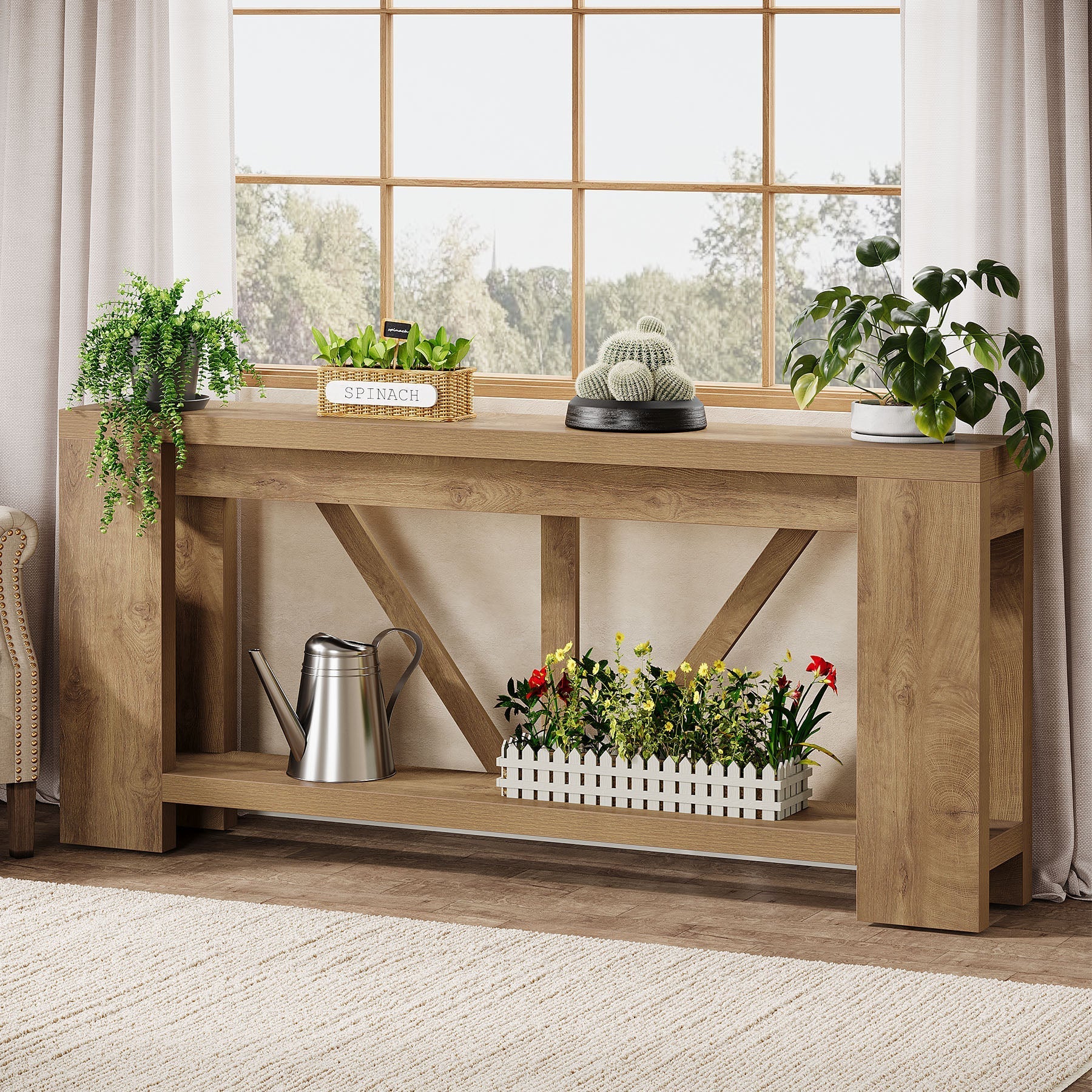 70.8" Console Table, 2 - Tier Long Sofa Table Hallway Table Tribesigns