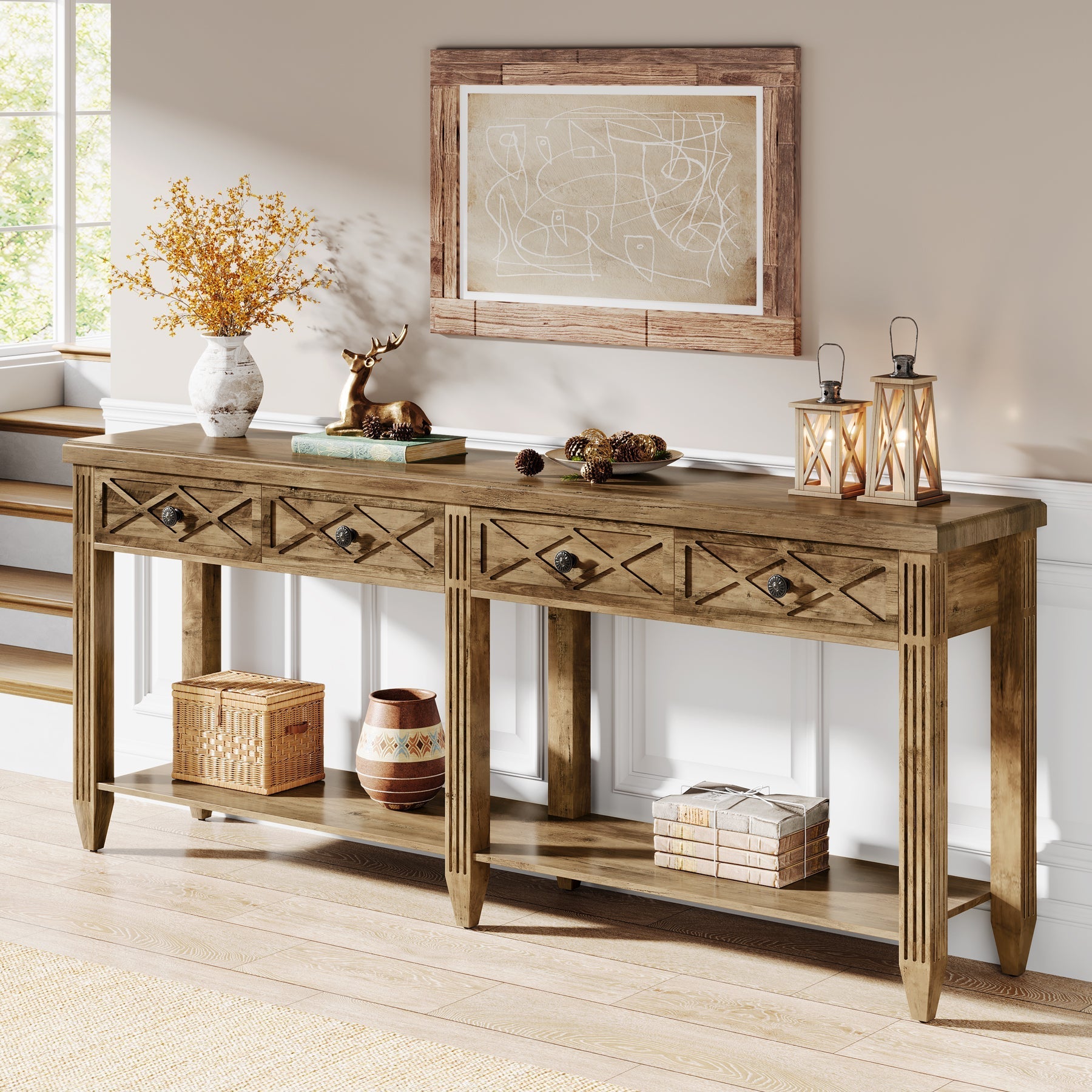 70.8" Console Table, 4 - Drawer Farmhouse Sofa Tables with Bottom Storage Tribesigns