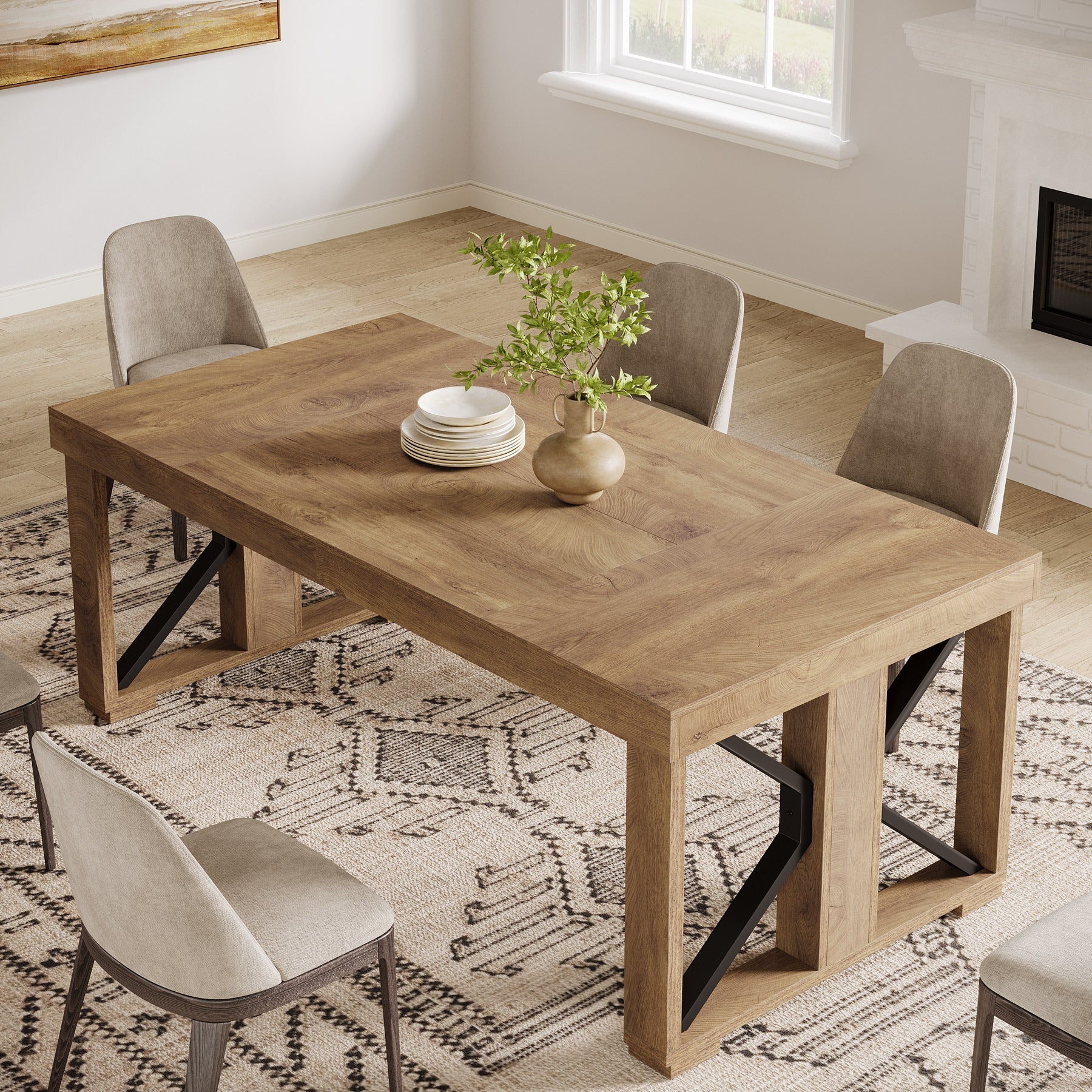 70.8" Dining Table, Wooden Kitchen Dinner Table for 6 - 8 People Tribesigns