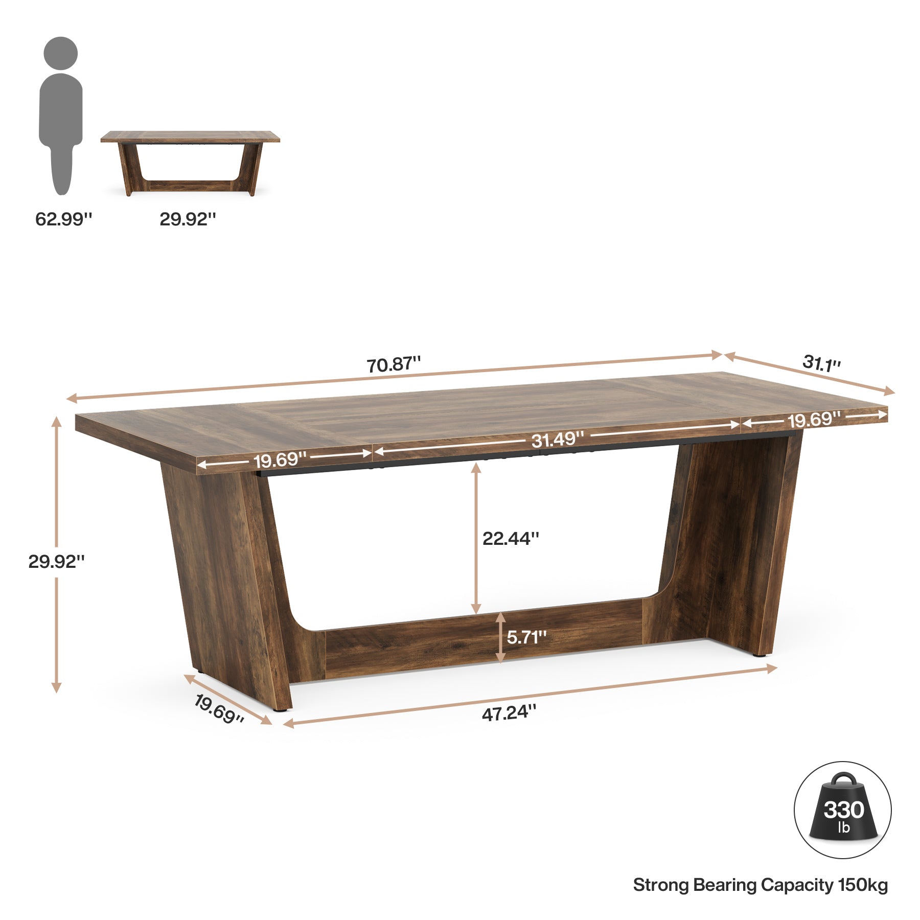 70.8-Inch Executive Desk, Wood Study Computer Desk Writing Table