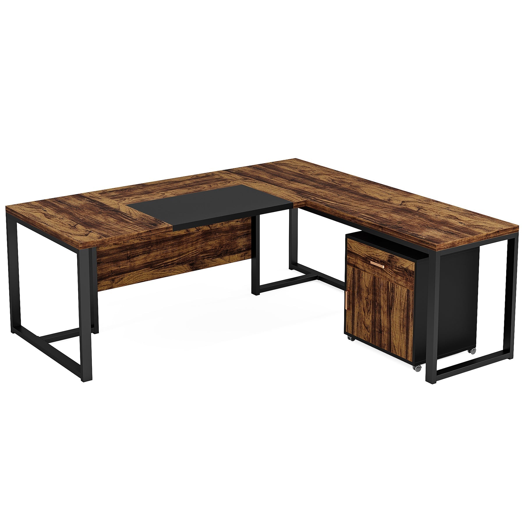 70.8" L - Shaped Desk, Large Executive Desk with Mobile File Cabinet Tribesigns