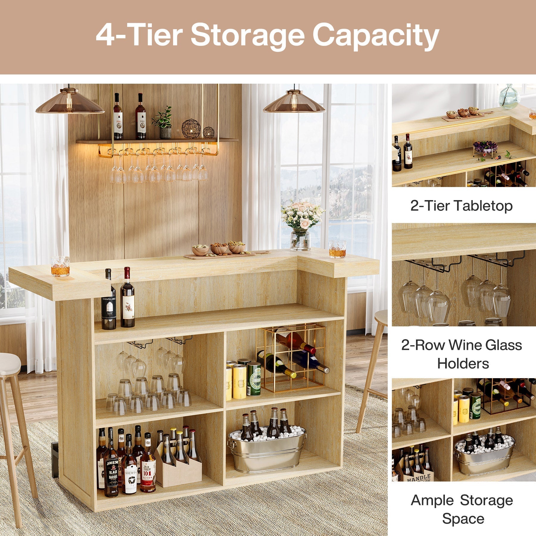 70.9" Bar Table, Modern Liquor Cabinet with 4 - Tier Storage Shelves Tribesigns