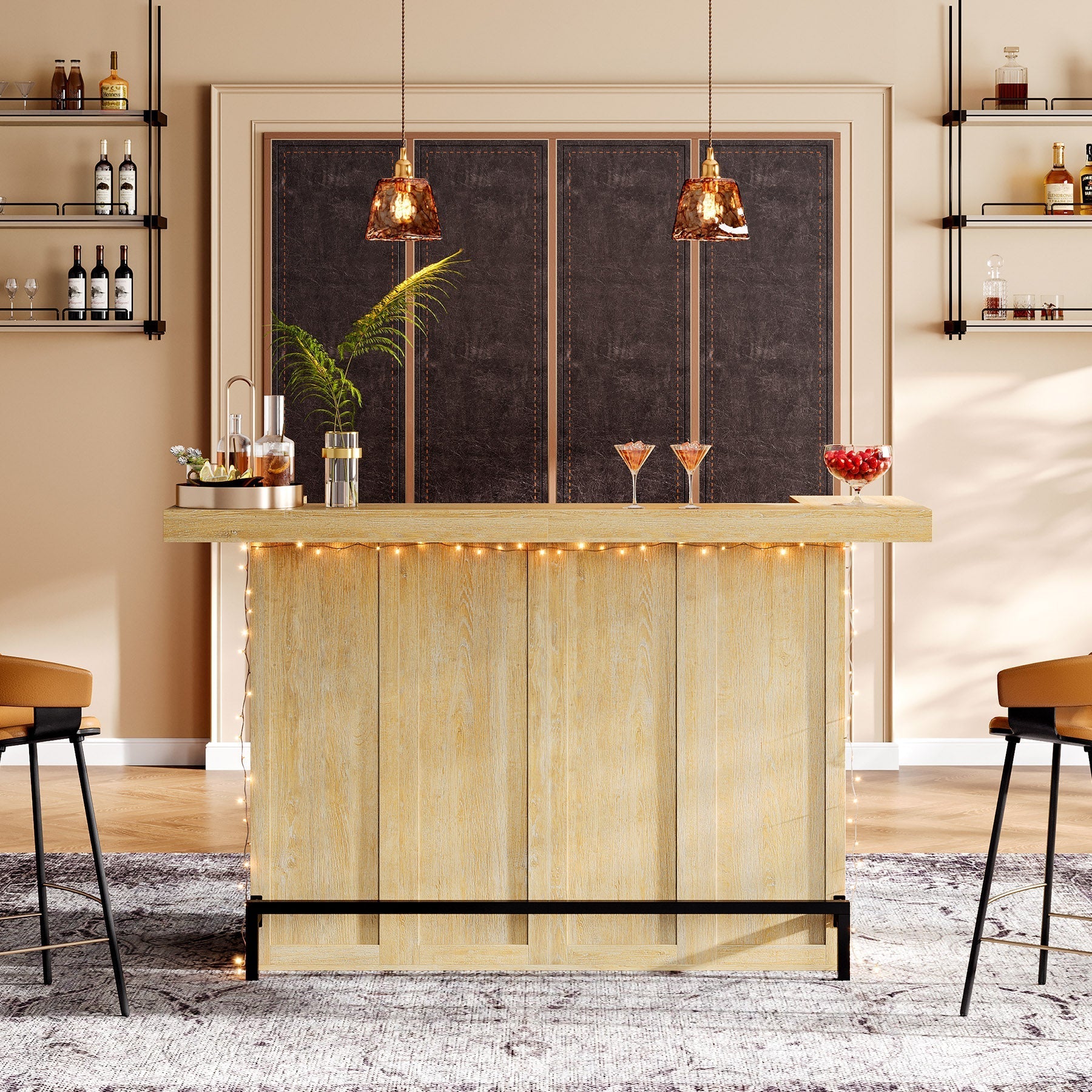 70.9" Bar Table, Modern Liquor Cabinet with 4 - Tier Storage Shelves Tribesigns