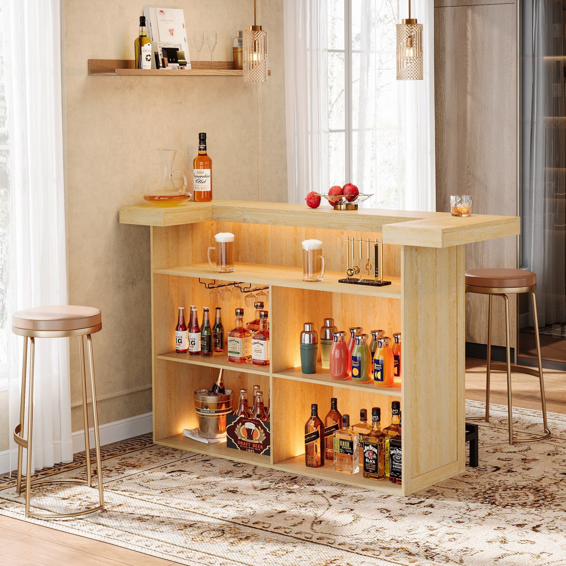 70.9" Bar Table, Modern Liquor Cabinet with 4 - Tier Storage Shelves Tribesigns