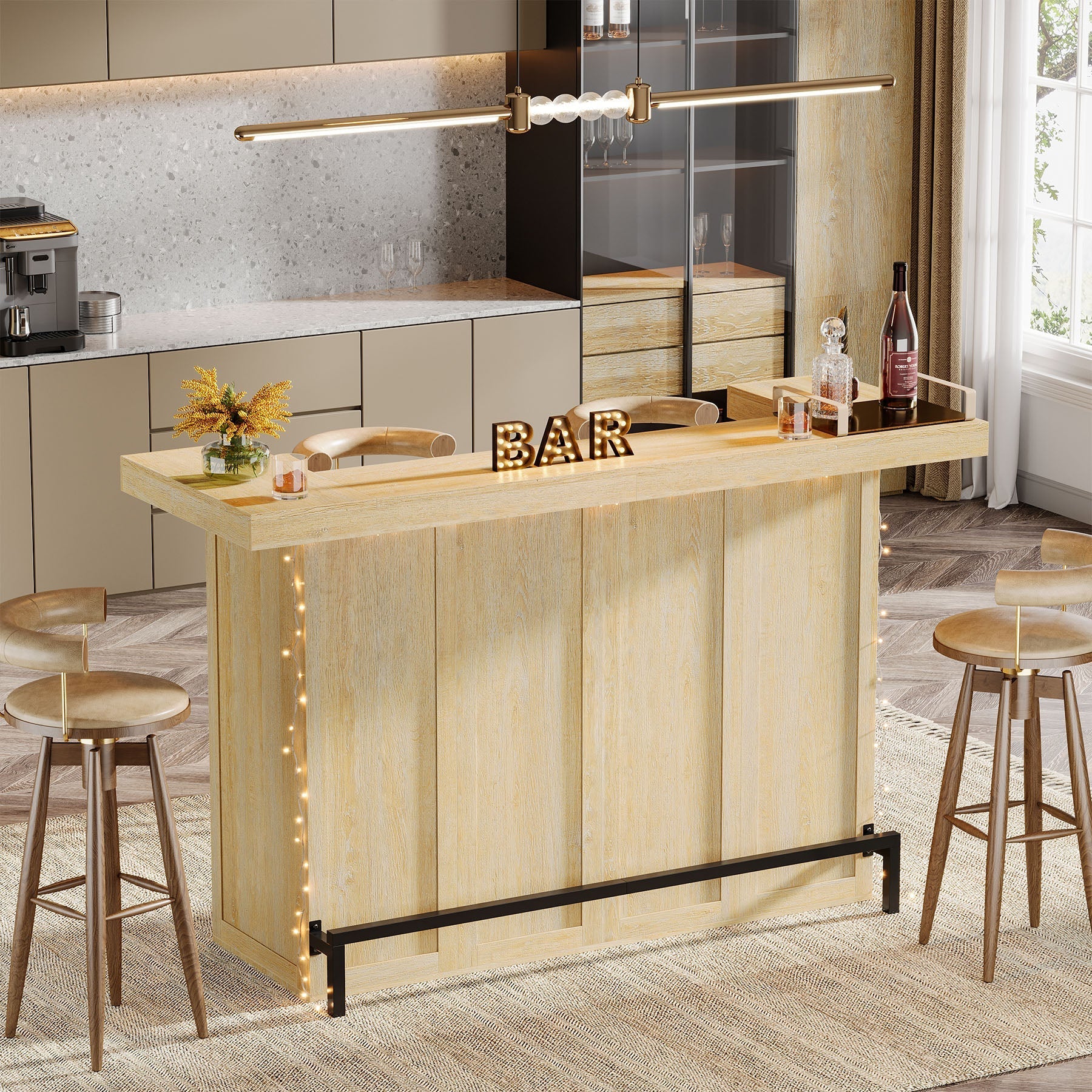 70.9" Bar Table, Modern Liquor Cabinet with 4 - Tier Storage Shelves Tribesigns