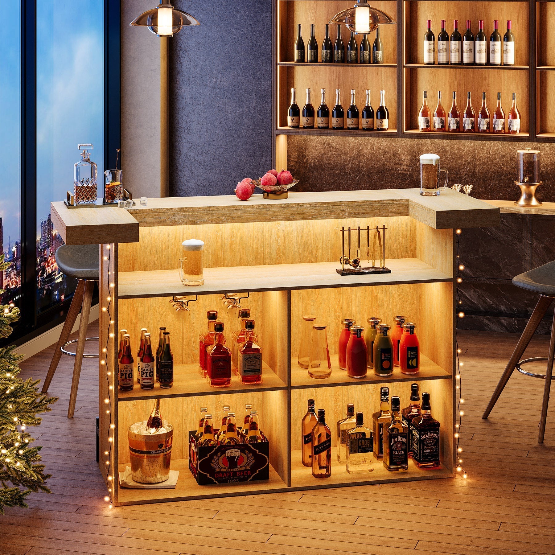 70.9" Bar Table, Modern Liquor Cabinet with 4 - Tier Storage Shelves Tribesigns