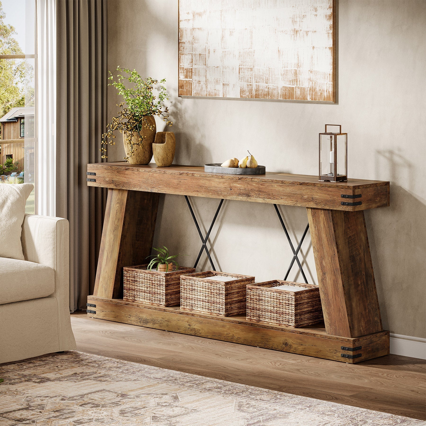 70.9" Console Table, Farmhouse Sofa Entryway Table with Sturdy Base Tribesigns