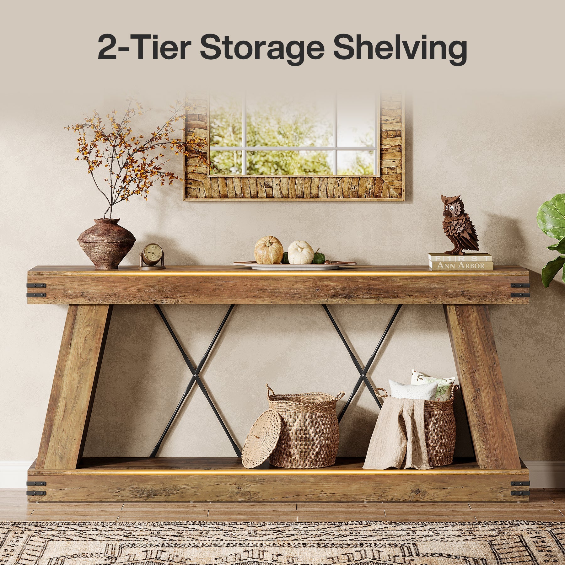 70.9" Console Table, Farmhouse Sofa Entryway Table with Sturdy Base Tribesigns