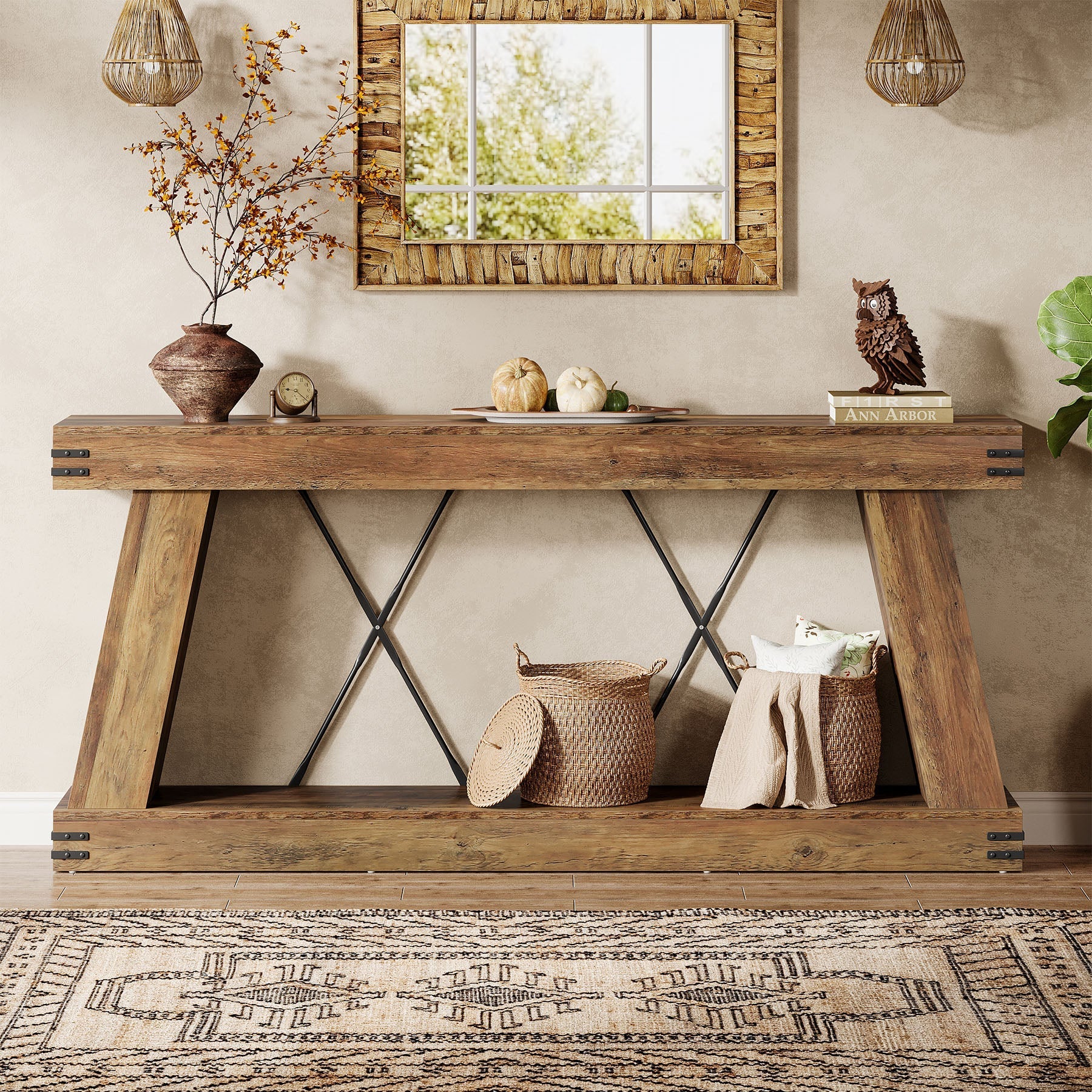 70.9" Console Table, Farmhouse Sofa Entryway Table with Sturdy Base Tribesigns