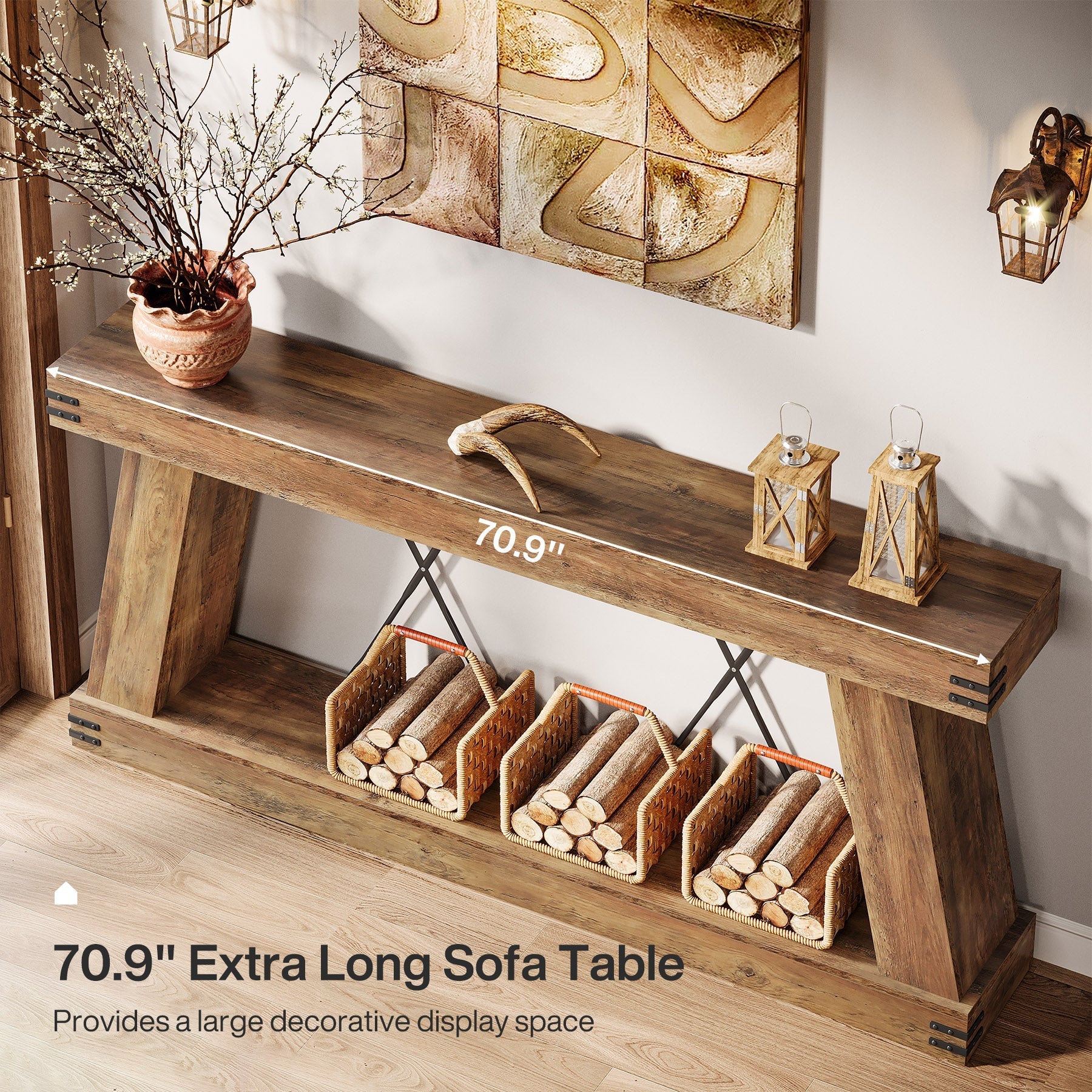 70.9" Console Table, Farmhouse Sofa Entryway Table with Sturdy Base Tribesigns