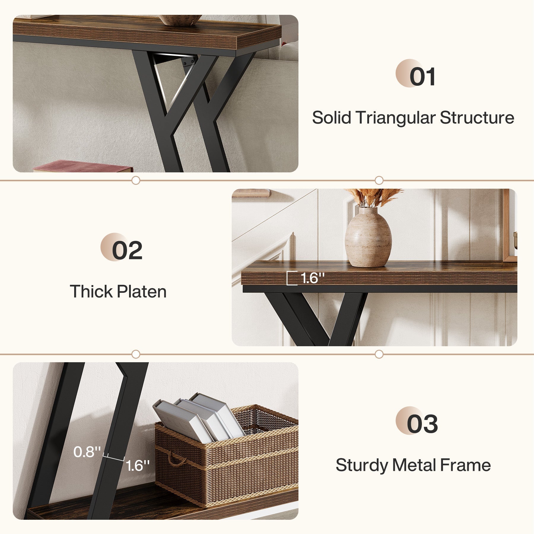 70.9" Console Table, Industrial Sofa Table Behind Couch with 2 - Tier Storage Shelf Tribesigns